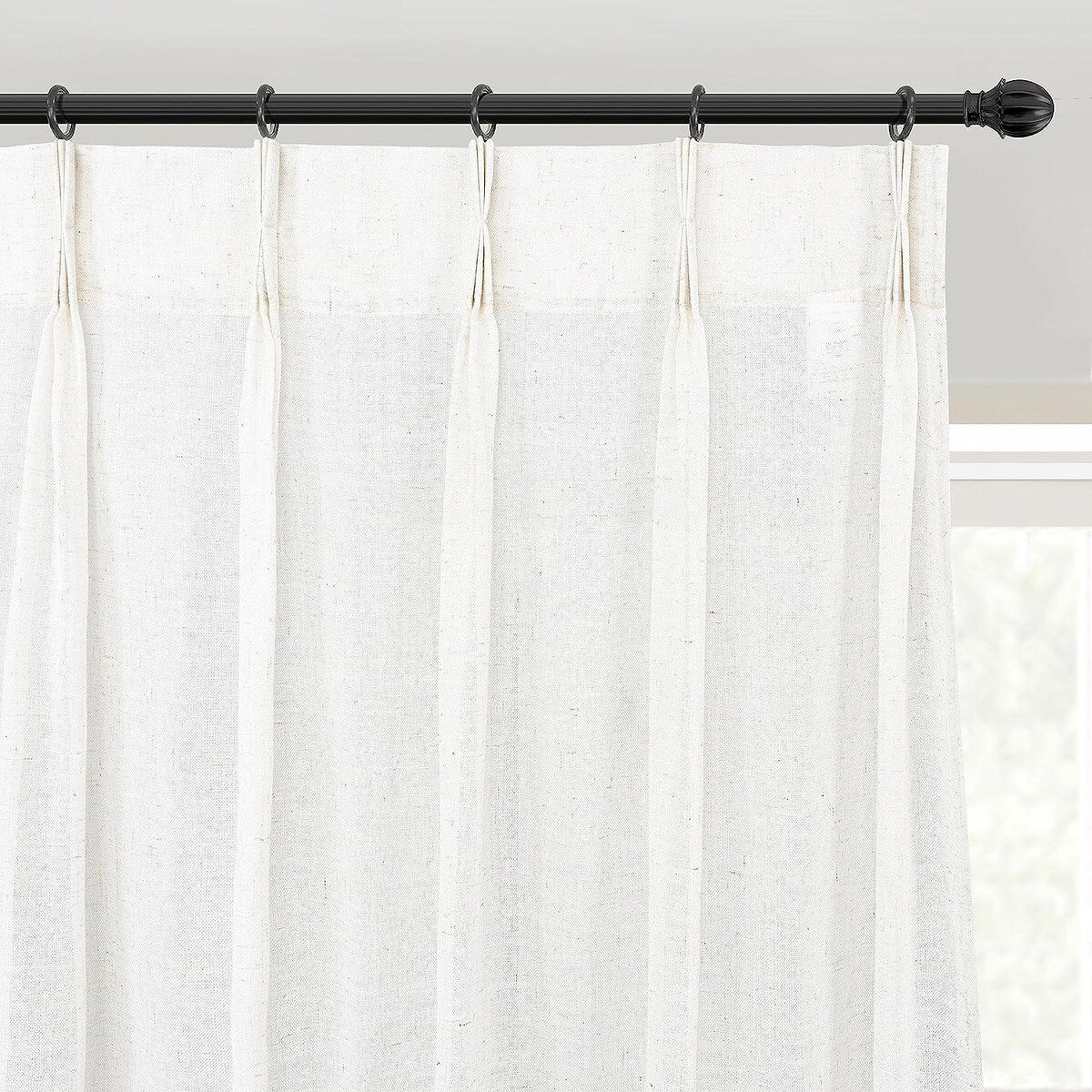 DriftAway Pinch Pleat Linen Textured Semi Sheer Solid Curtains Back Tabs