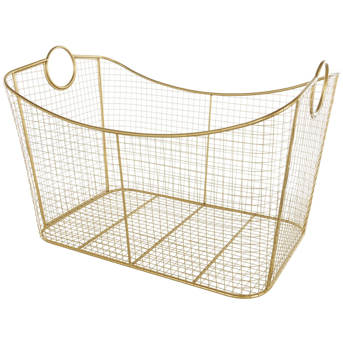 Metal Wire Grid Decorative and Functional Storage Basket with Curved Edges Ring Handles - Gold or Black - Roche River Decor