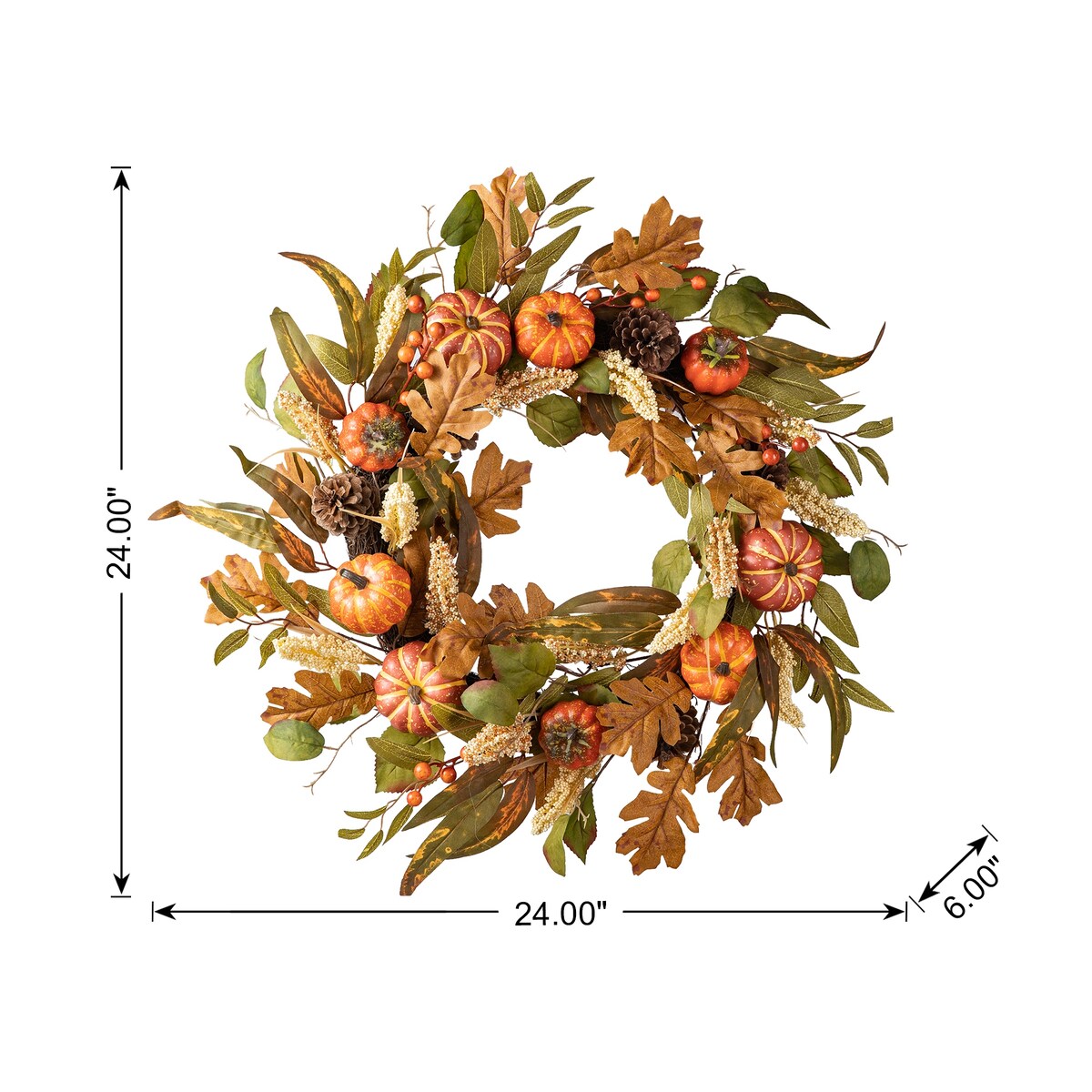 Glitzhome Fall Pumpkin Leaf Pine Cones Floral Swag Wreath