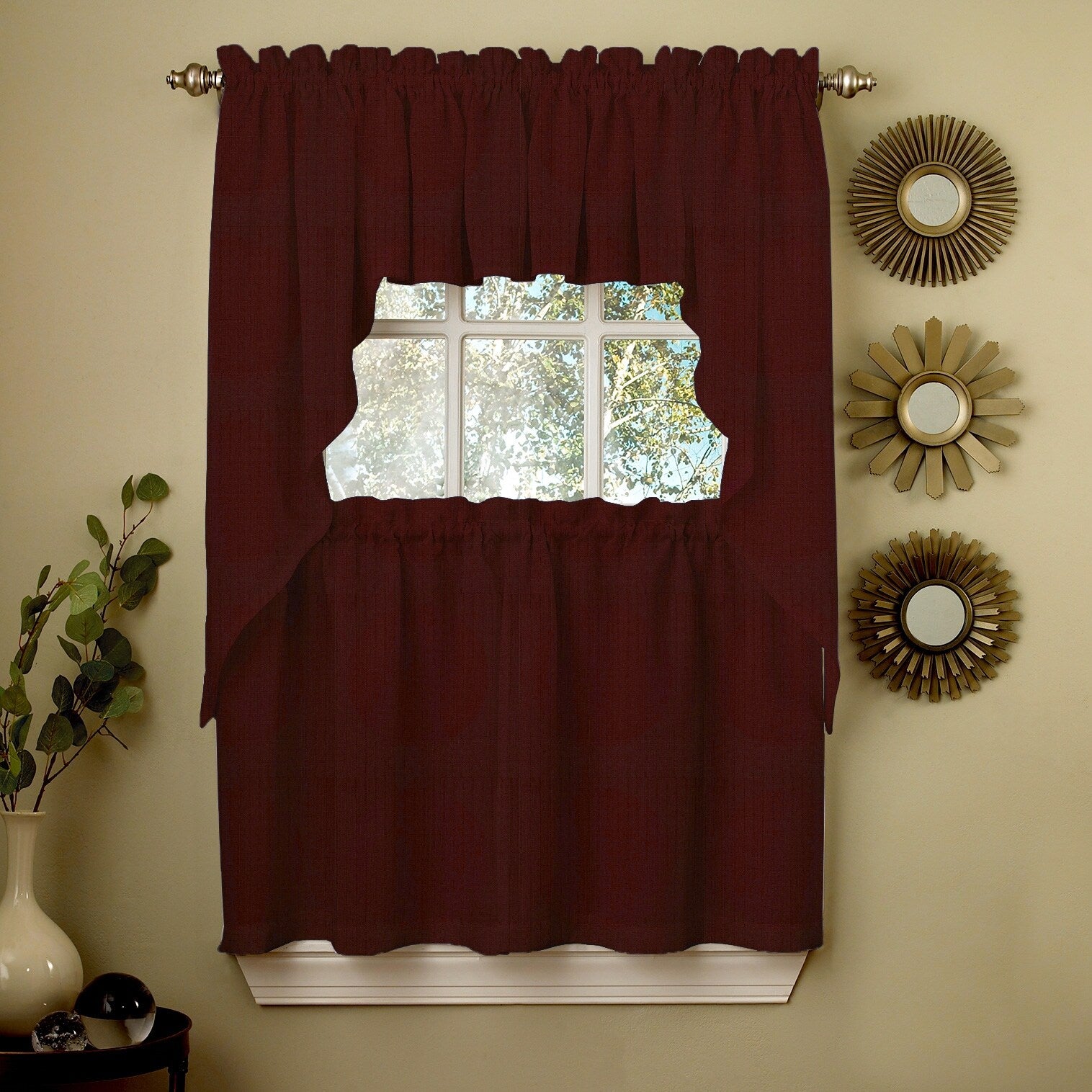 Opaque Ribcord Kitchen Curtain Pieces - Tiers/ Valances/ Swags