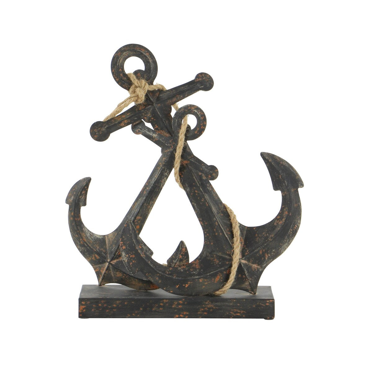 Metal Anchor Decorative Sculpture with Jute Rope Accents - Black - Roche River Decor