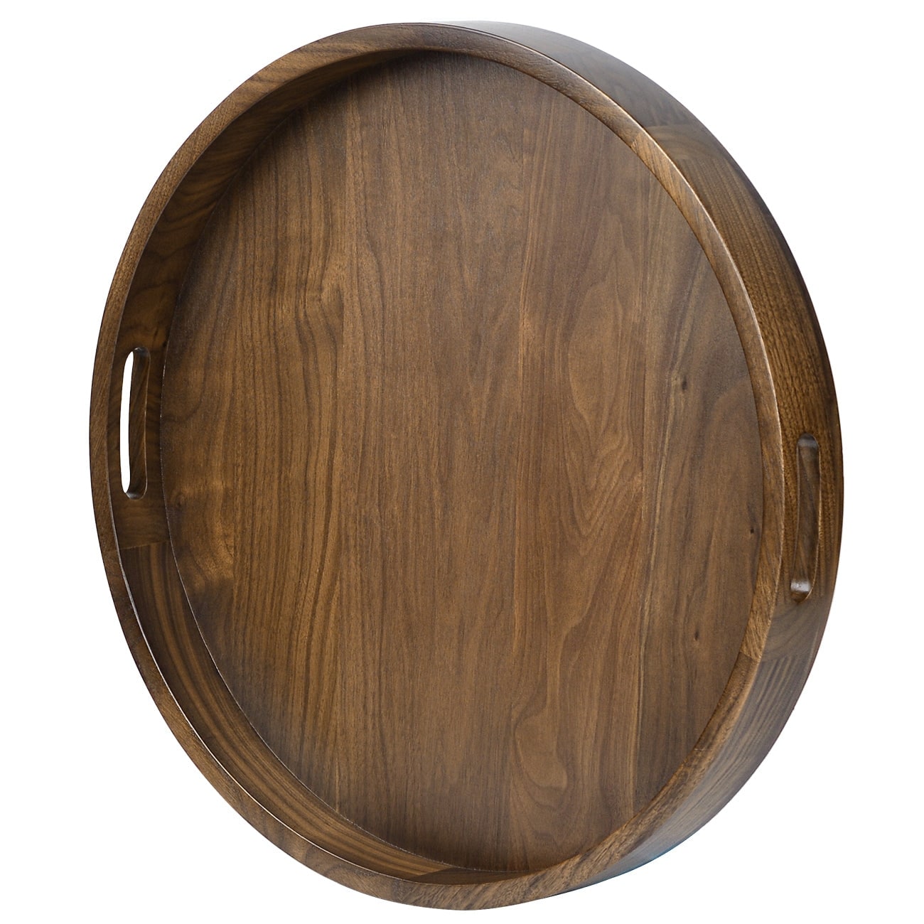 Round Black Walnut Wood Serving Tray Ottoman Tray with Handles