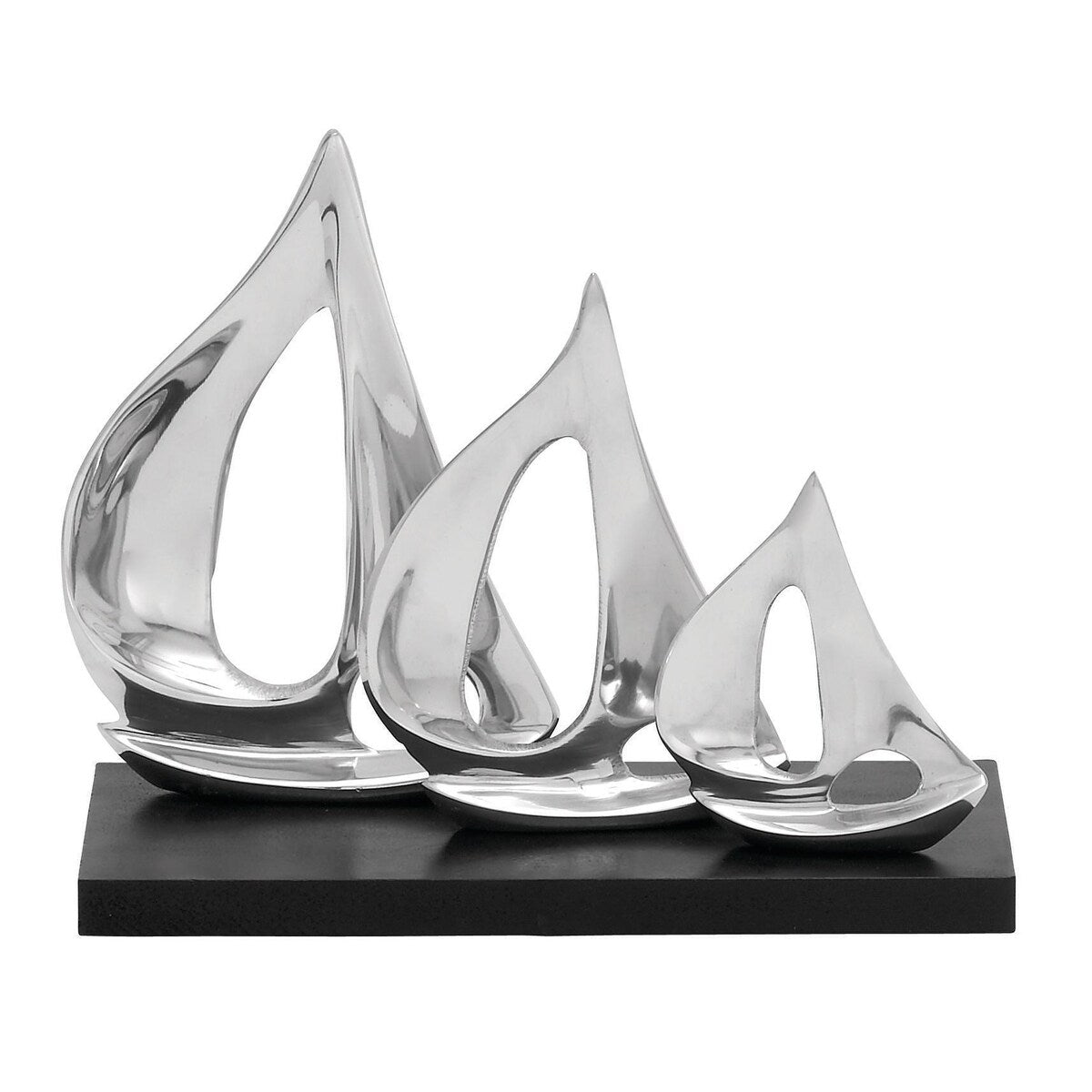 Aluminum Metal Sail Boat Decorative Sculpture with Black Base - Silver - Roche River Decor