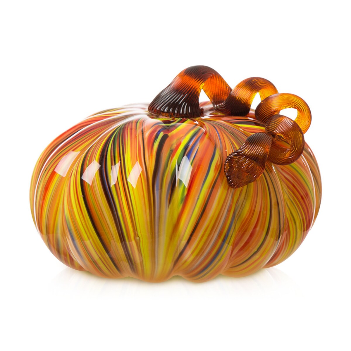 Glitzhome Fall Harvest Multi Striped Handblown Glass Pumpkins for Thanksgiving Decor