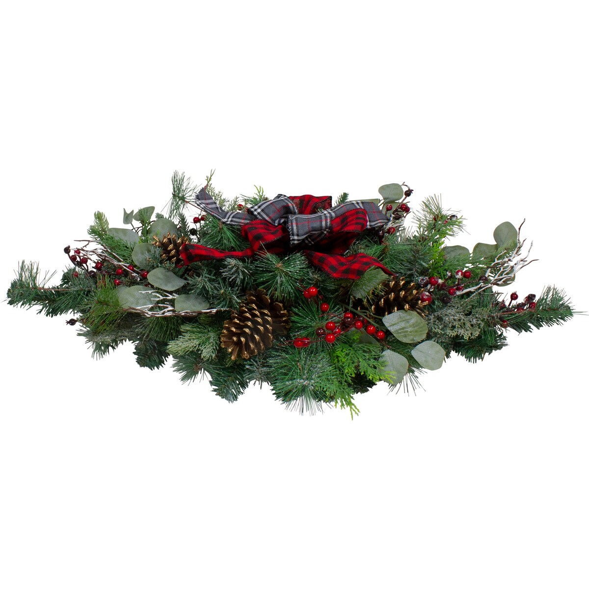 36 Dual Plaid Bows and Red Berries Artificial Christmas Swag - Unlit