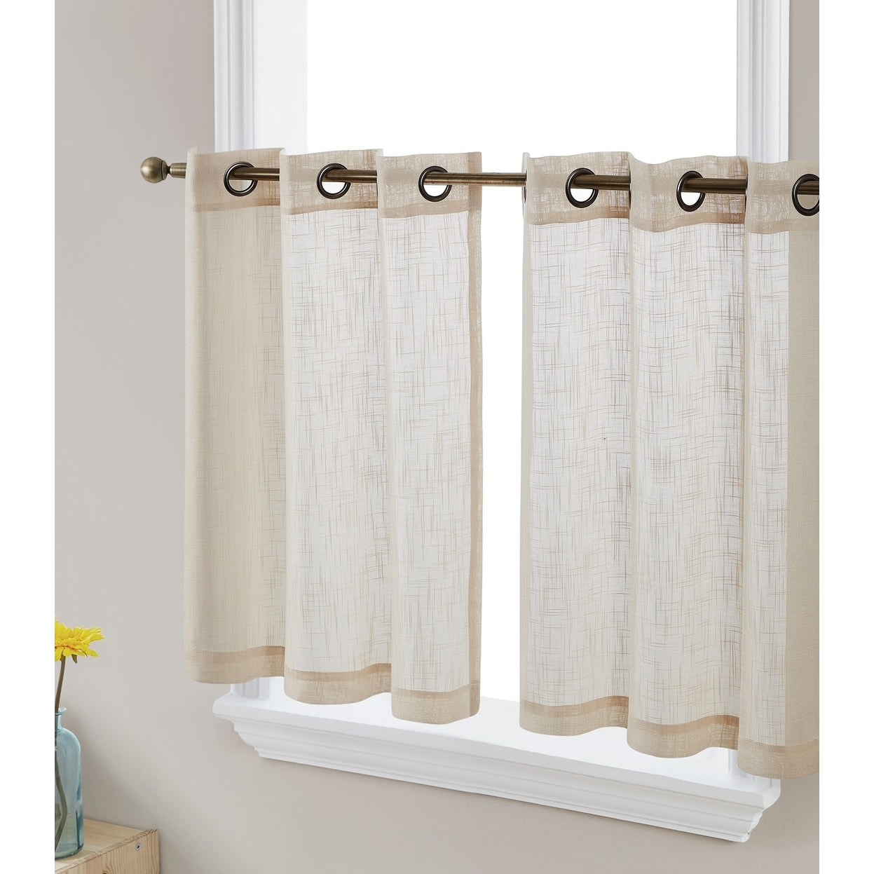 HLC.me Abbey Faux Linen Textured Semi Sheer Grommet Curtain Tiers Valance Small Windows, Bedroom & Bathroom