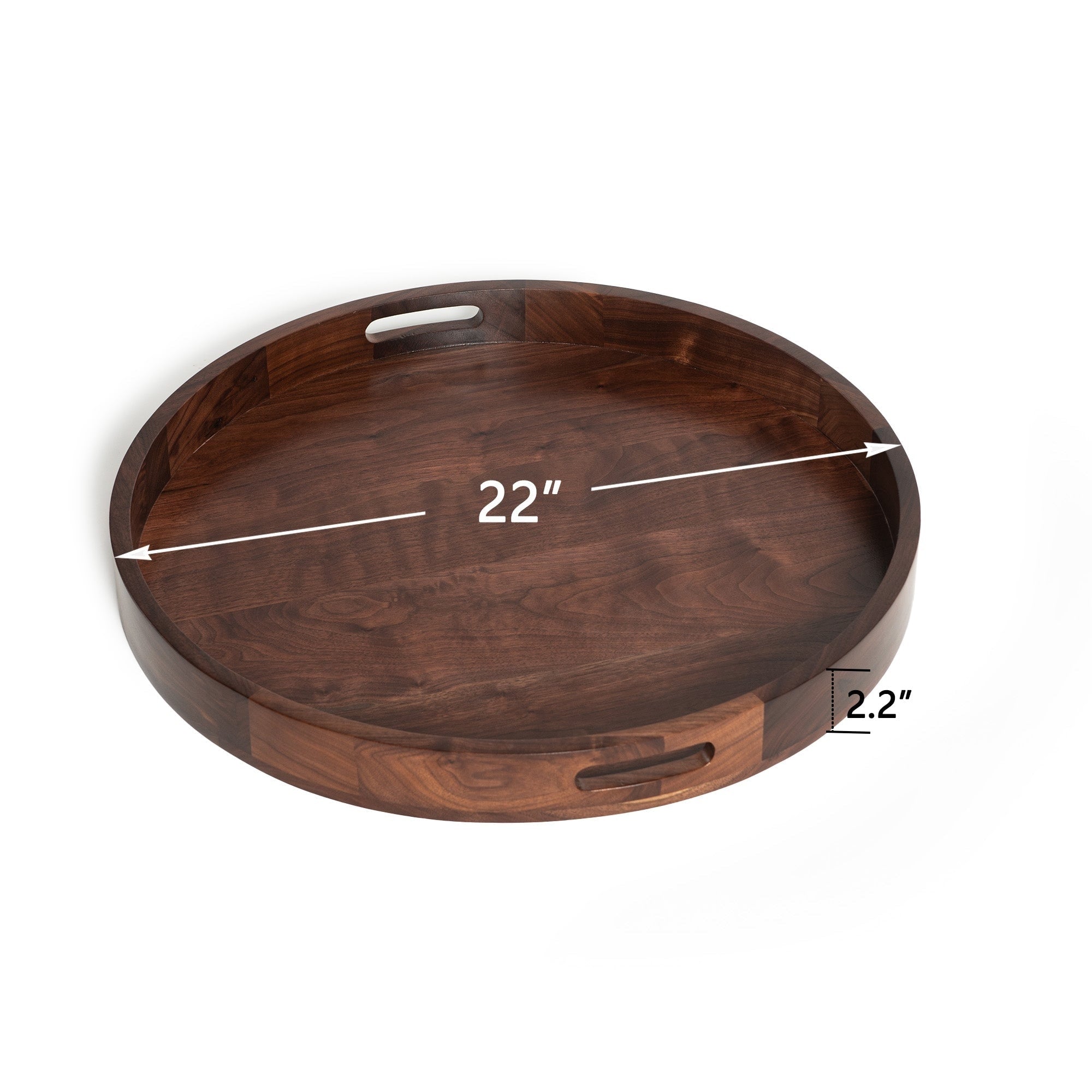 Round Black Walnut Wood Serving Tray Ottoman Tray with Handles