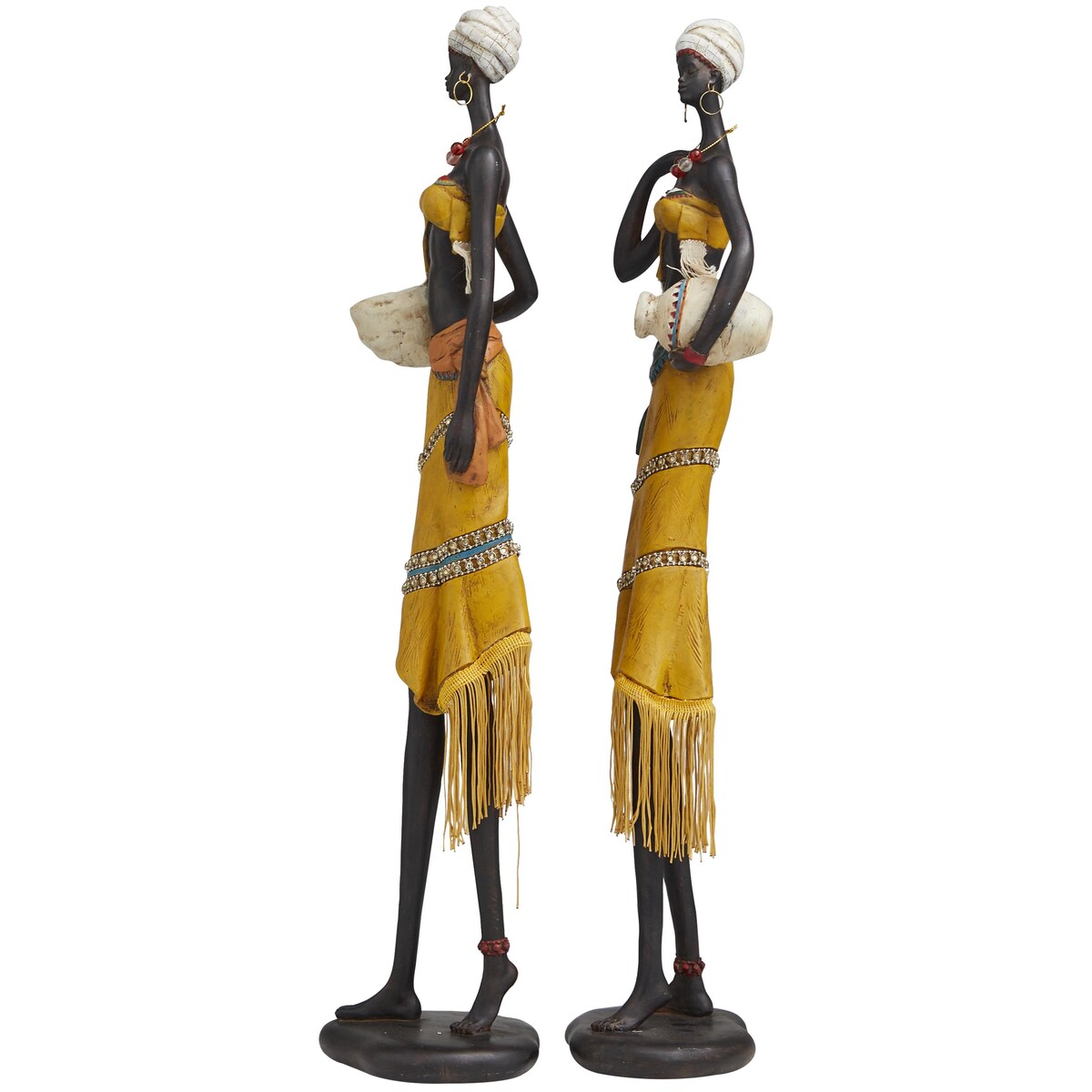 Polystone People Handmade African Woman Decorative Sculpture with Jeweled Details - Set of 2 Yellow - Roche River Decor