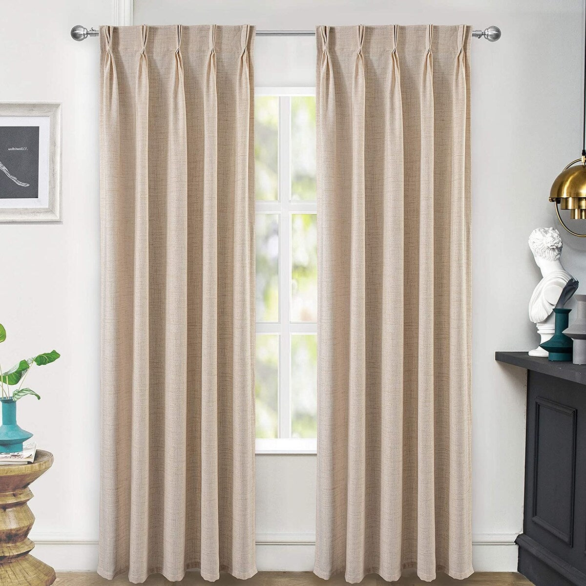 DriftAway Pinch Pleat Linen Textured Semi Sheer Solid Curtains Back Tabs