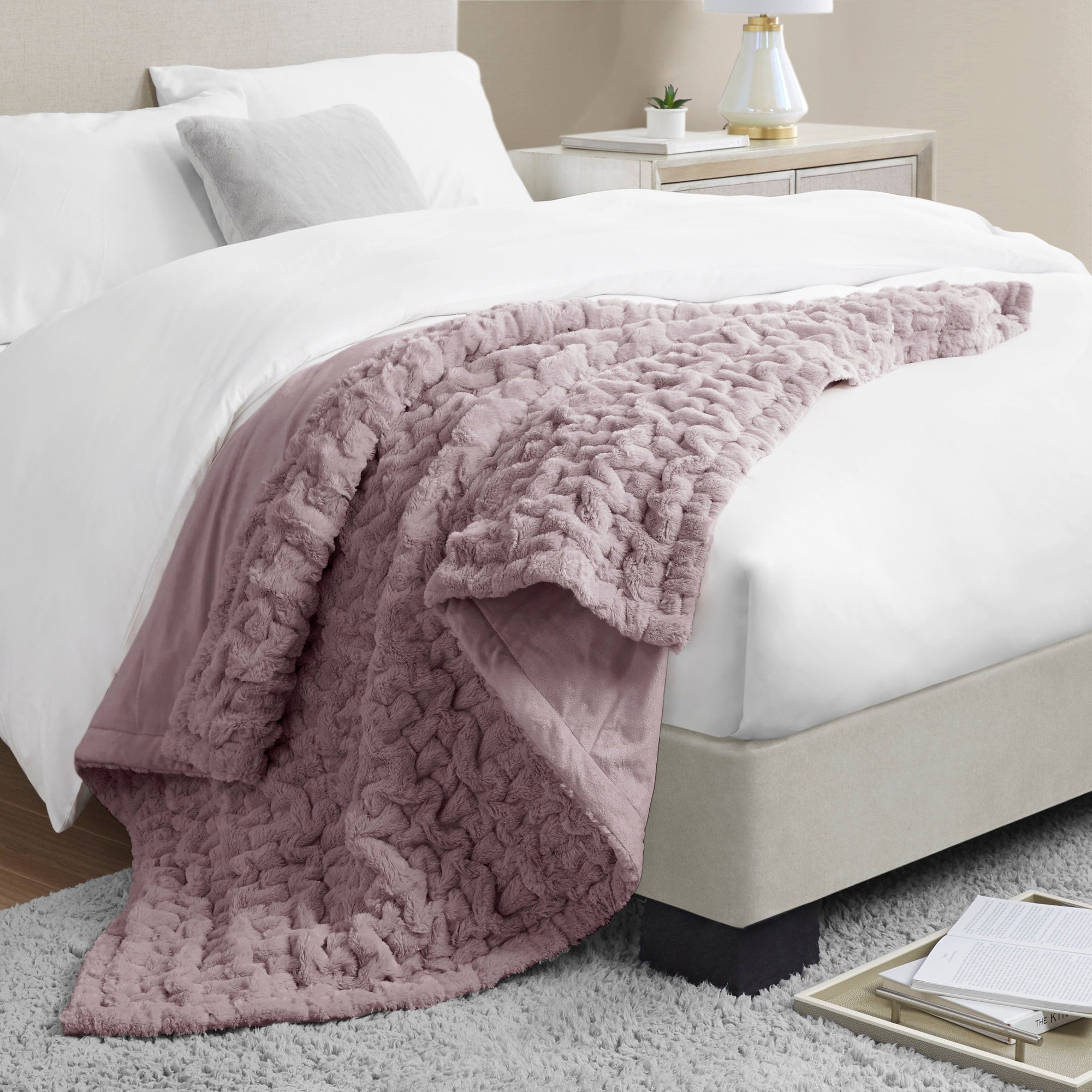 Madison Park Ruched Fur Throw