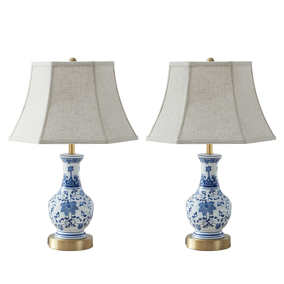 Blue/ White Ceramic LED Dimmable Table Lamp Set With USB Ports & type C - Set of 2