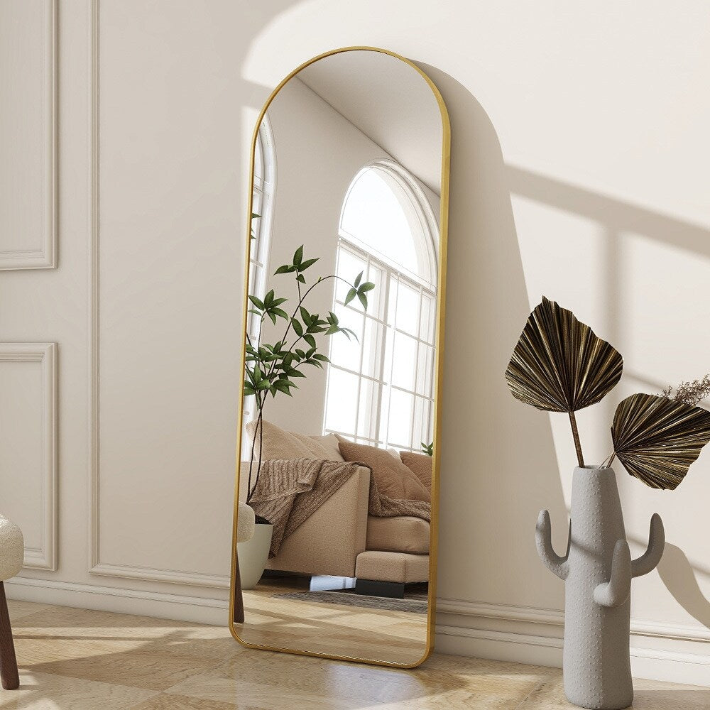 Full Length Mirror Arched Floor Mirror with Rounded Corners, Black