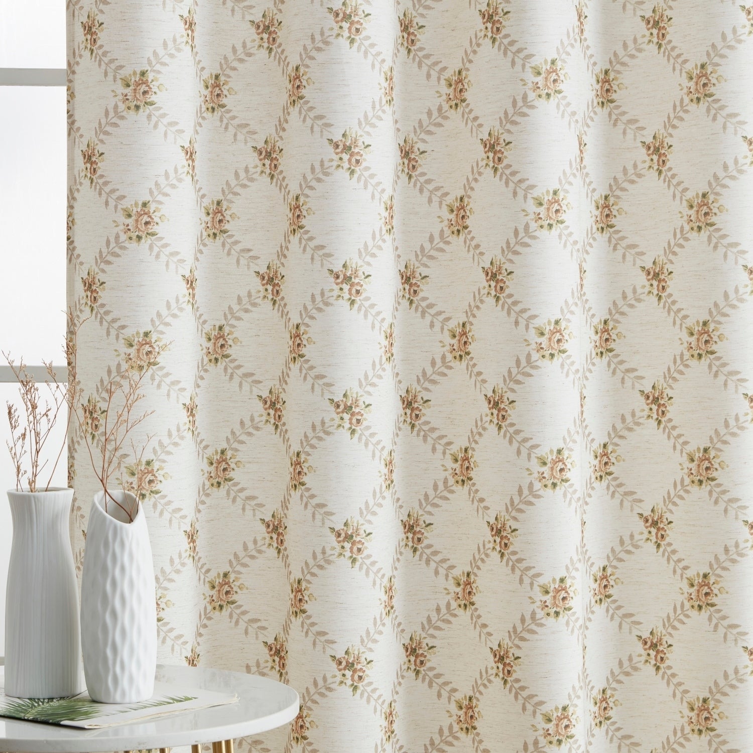 HLC.me Morgan Floral Decorative Light Filtering Grommet Window Treatment Curtain Drapery Panels - Set of 2 Panels