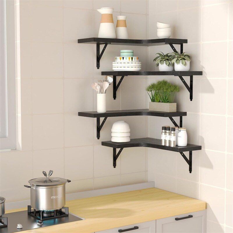 Corner Floating Shelves Wall Mounted Set of 4 - 11.4D x 16W x 0.6H