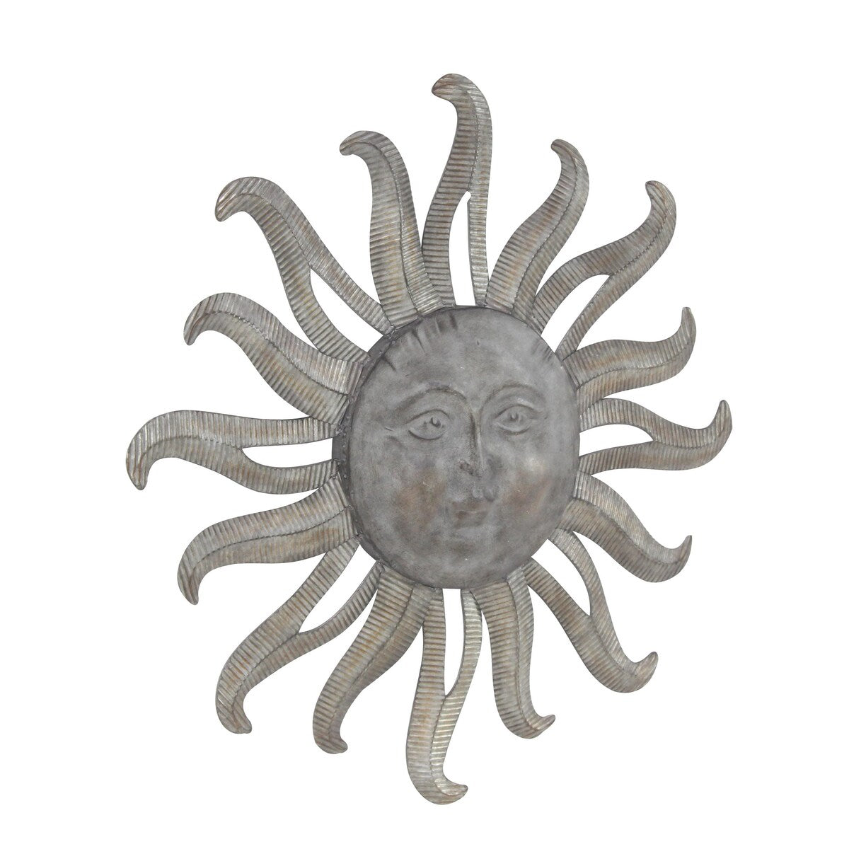 Metal Sun Indoor Outdoor Face Home Wall Decor with Ribbed Detailing - Gray - Roche River Decor