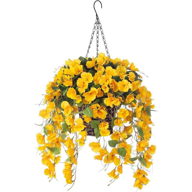 Artificial Faux Hanging Flowers Plants Baskets for Spring Outdoor Outside Decoration, Fake White Silk Long Stems Vines Hibiscus