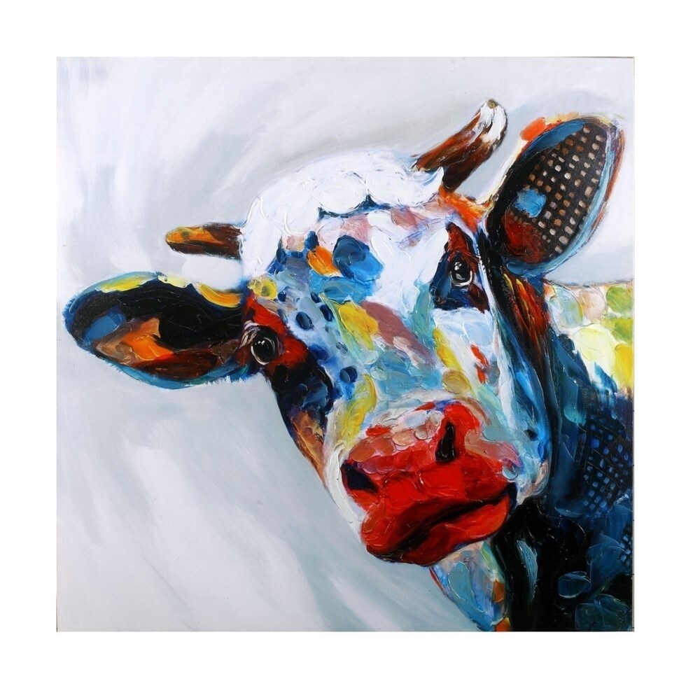 Clifford the Inquiring Cow Hand Painted Canvas Wall Décor - Multi-color - 40 x 40