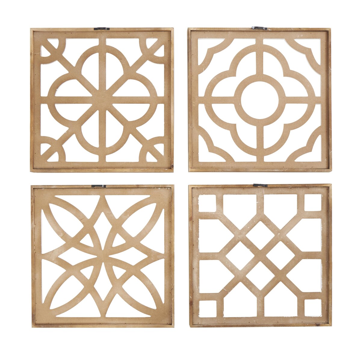 Wood Geometric Beaded Home Wall Decor - Set of 4 White - Roche River Decor