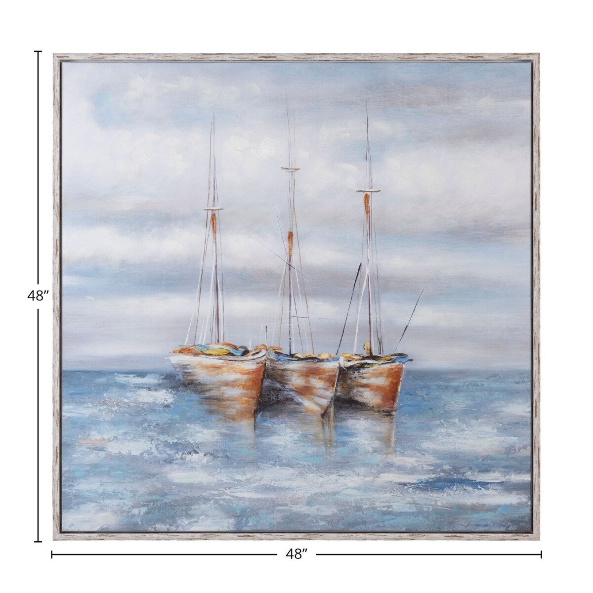 Triple Sailings Canvas Wall Art with White Frame - Blue