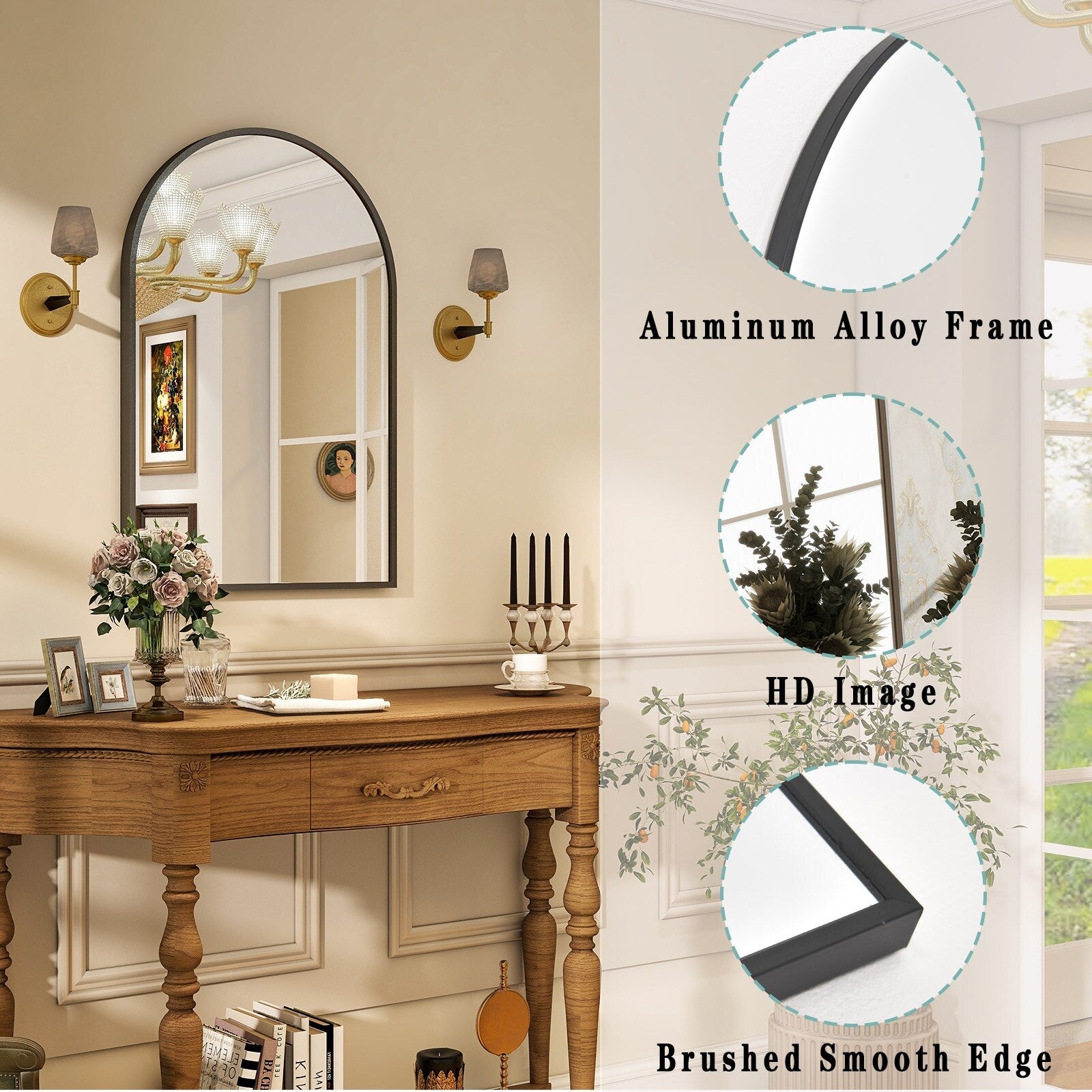 Bathroom Mirror Arch-Top Wall Mounted Decor Mirror