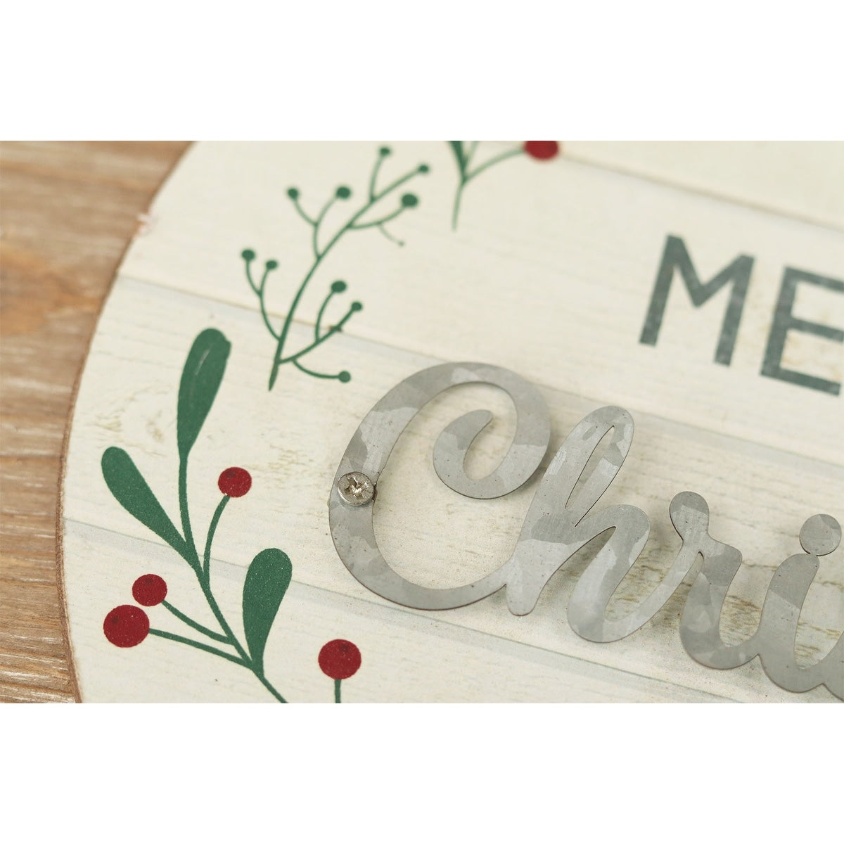 Wood and Metal Round Wall Hanging Sign,Merry Chrsitmas