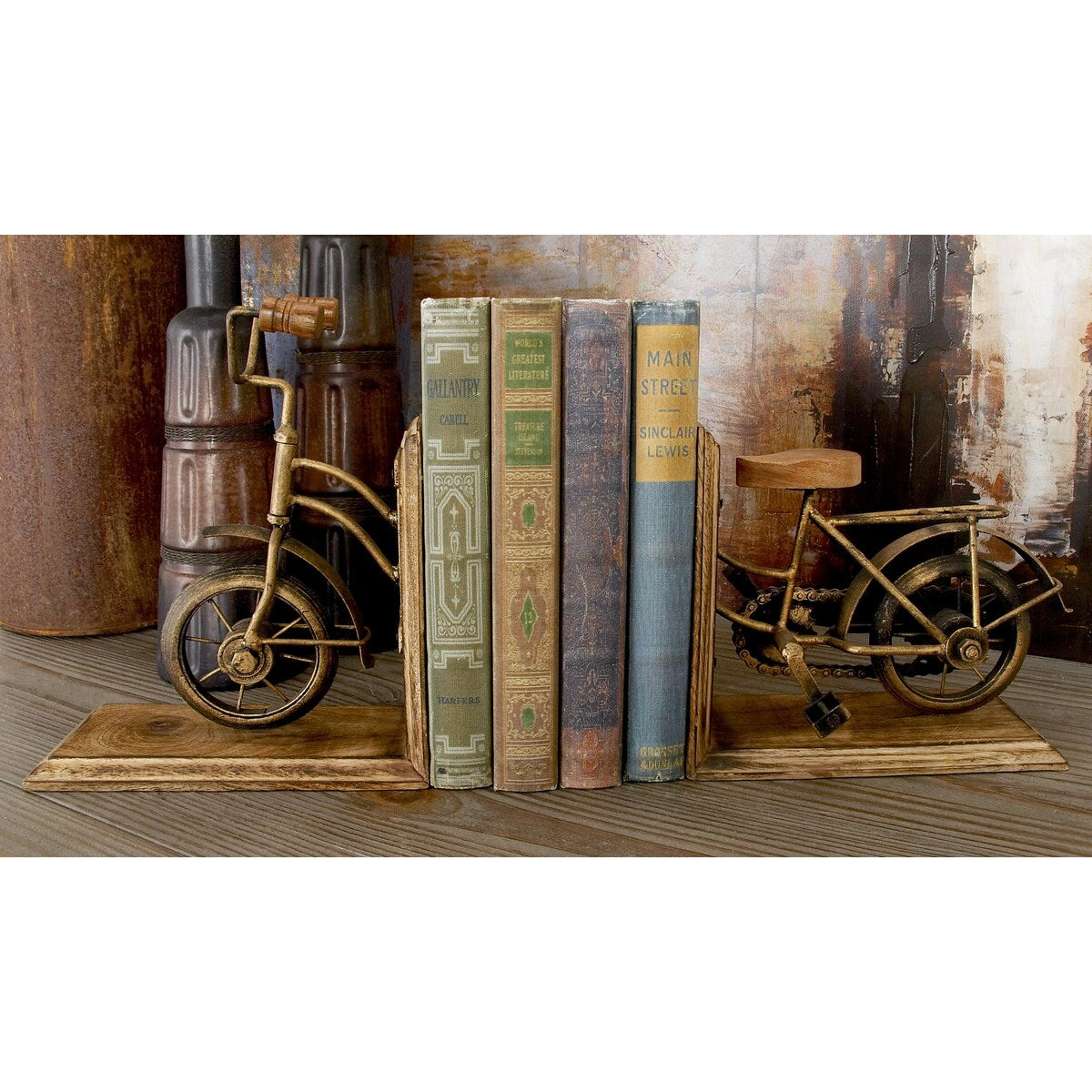 Wooden Bike Decorative Bookends - Set of 2 Brass - Roche River Decor