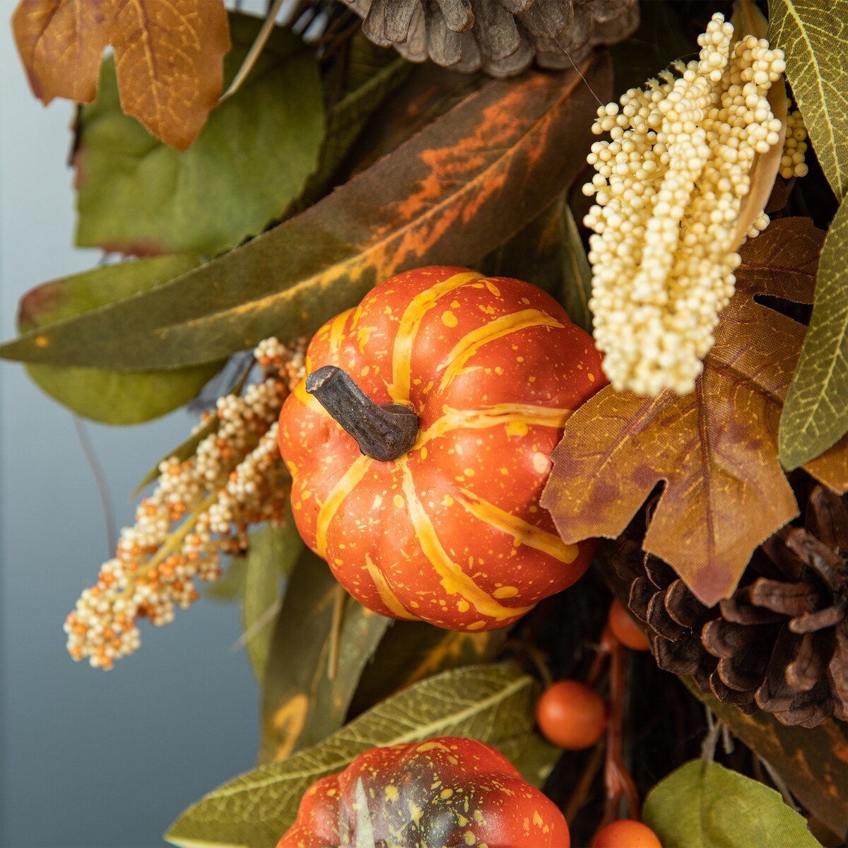 Glitzhome Fall Pumpkin Leaf Pine Cones Floral Swag Wreath