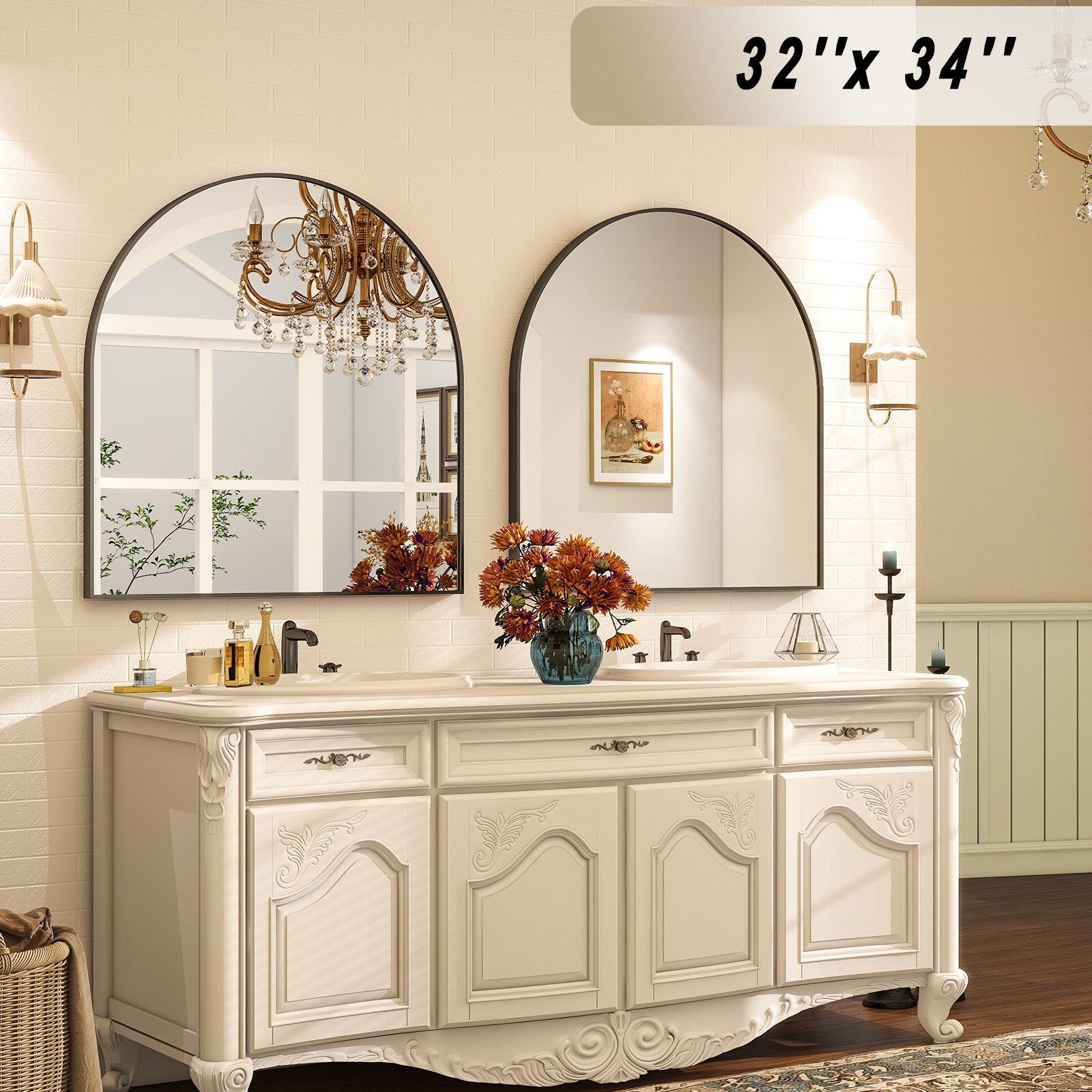 Bathroom Mirror Arch-Top Wall Mounted Decor Mirror