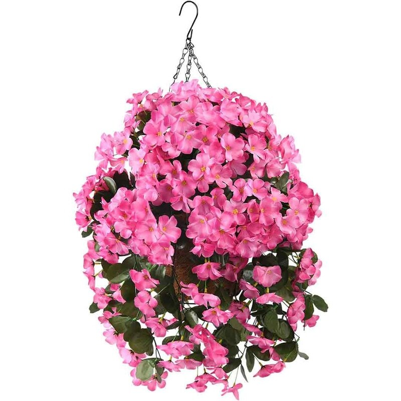 Artificial Plant Hanging Basket, 15.7' x 15.7' x 21.6', Blue, 4pcs Begonias Silk Flowers, for Patio Garden Decor