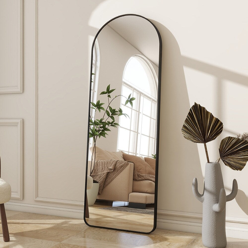 Full Length Mirror Arched Floor Mirror with Rounded Corners, Black