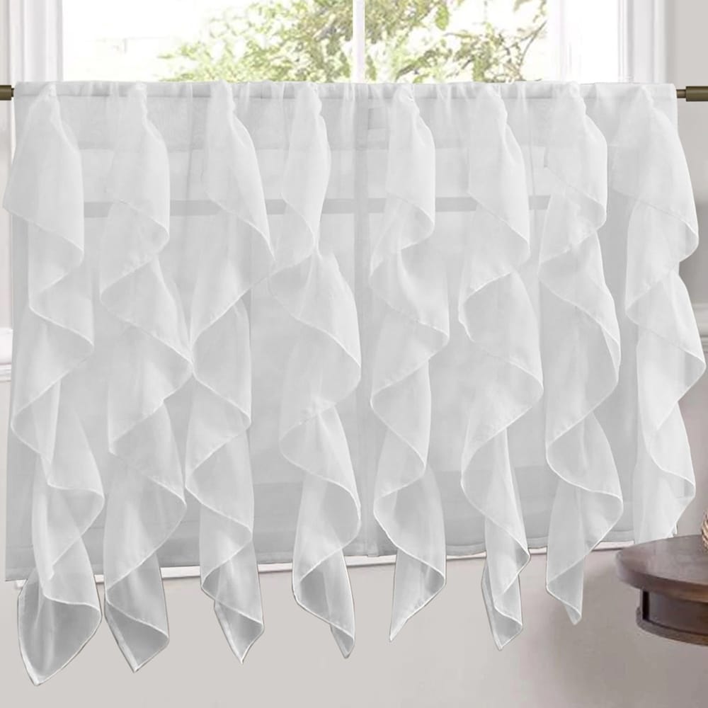 Sweet Home Collection White Vertical Ruffled Waterfall Valances and Curtain Tiers