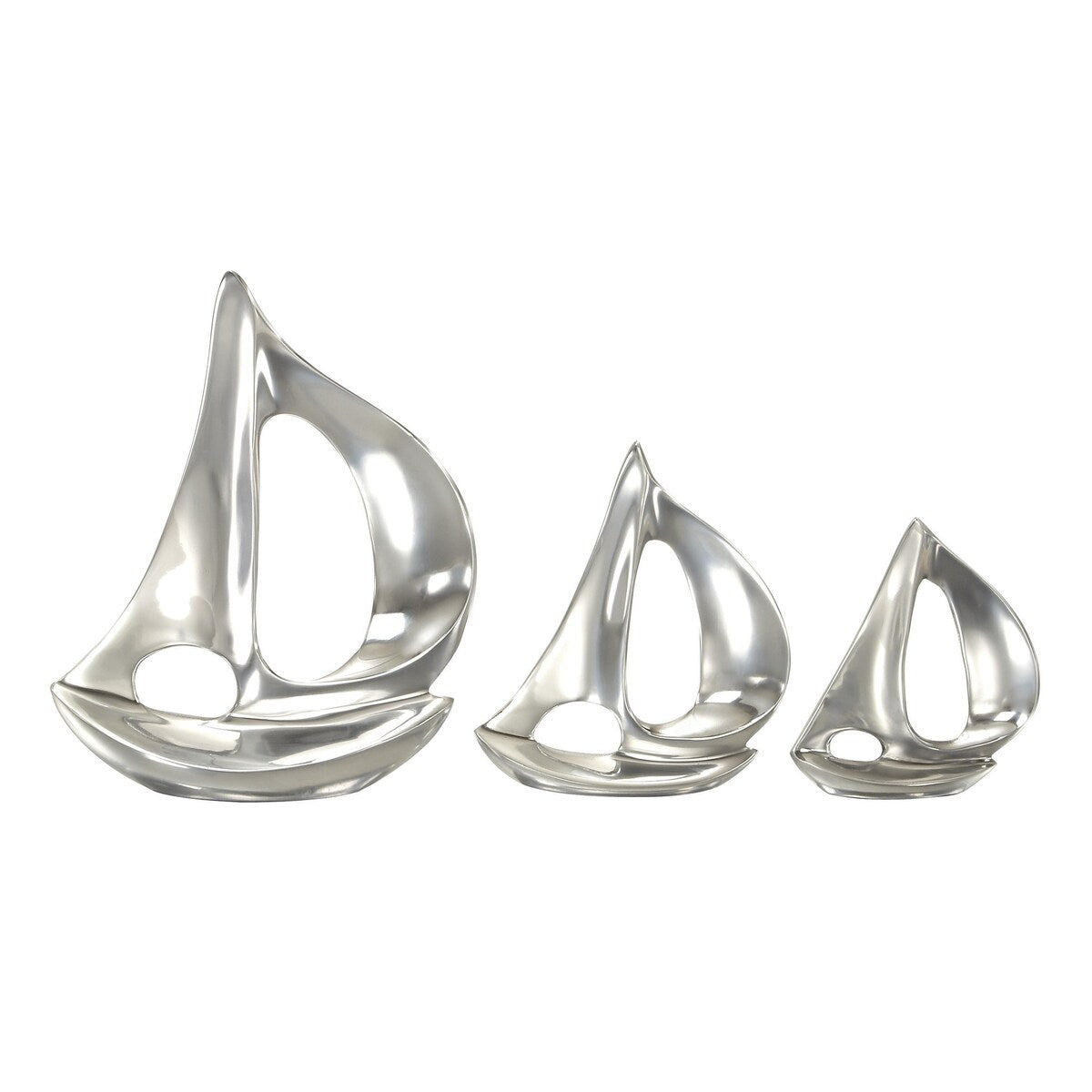 Aluminum Metal Sail Boat Decorative Sculpture - Set of 3 Silver - Roche River Decor