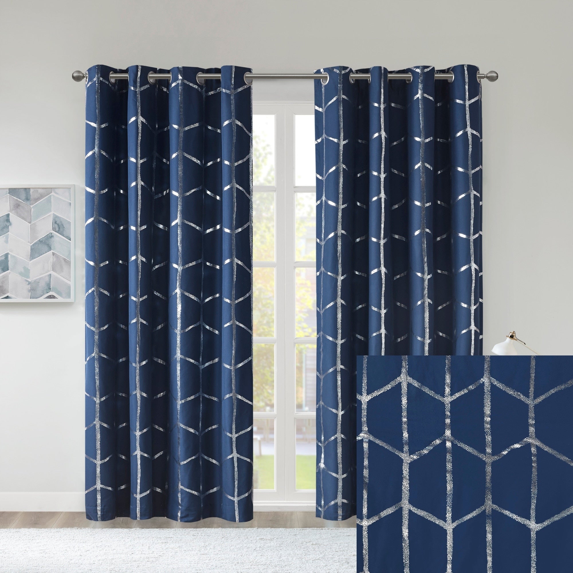 Intelligent Design Khloe Total Blackout Metallic Print Grommet Top Curtain Panel