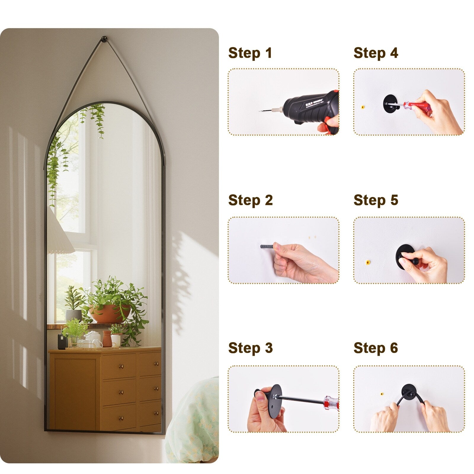 48 x 16 Full Length Hanging Wall Mirror with Leather Strap