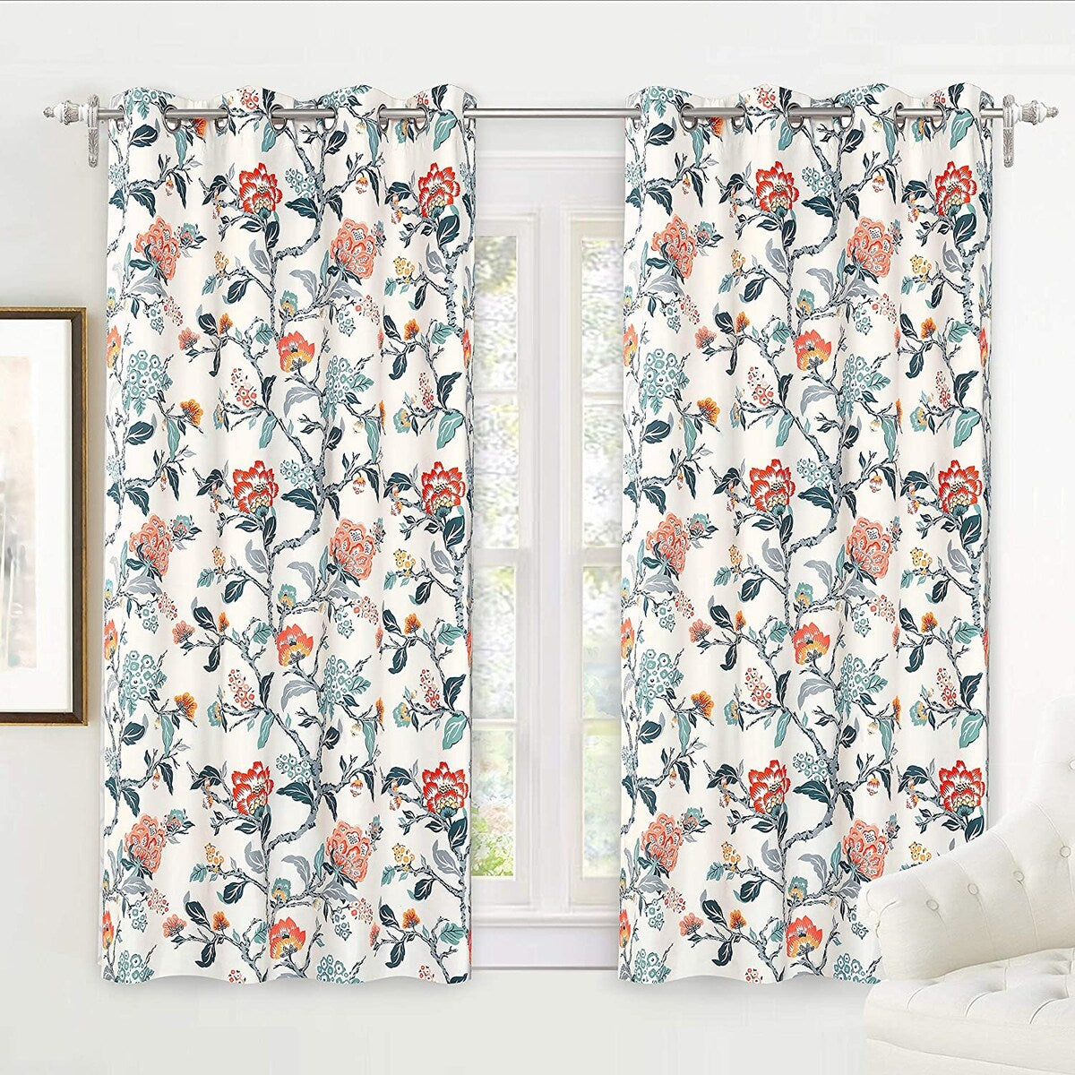 DriftAway Ada Floral Botanical Print Flower Leaf Lined Blackout Window Curtains