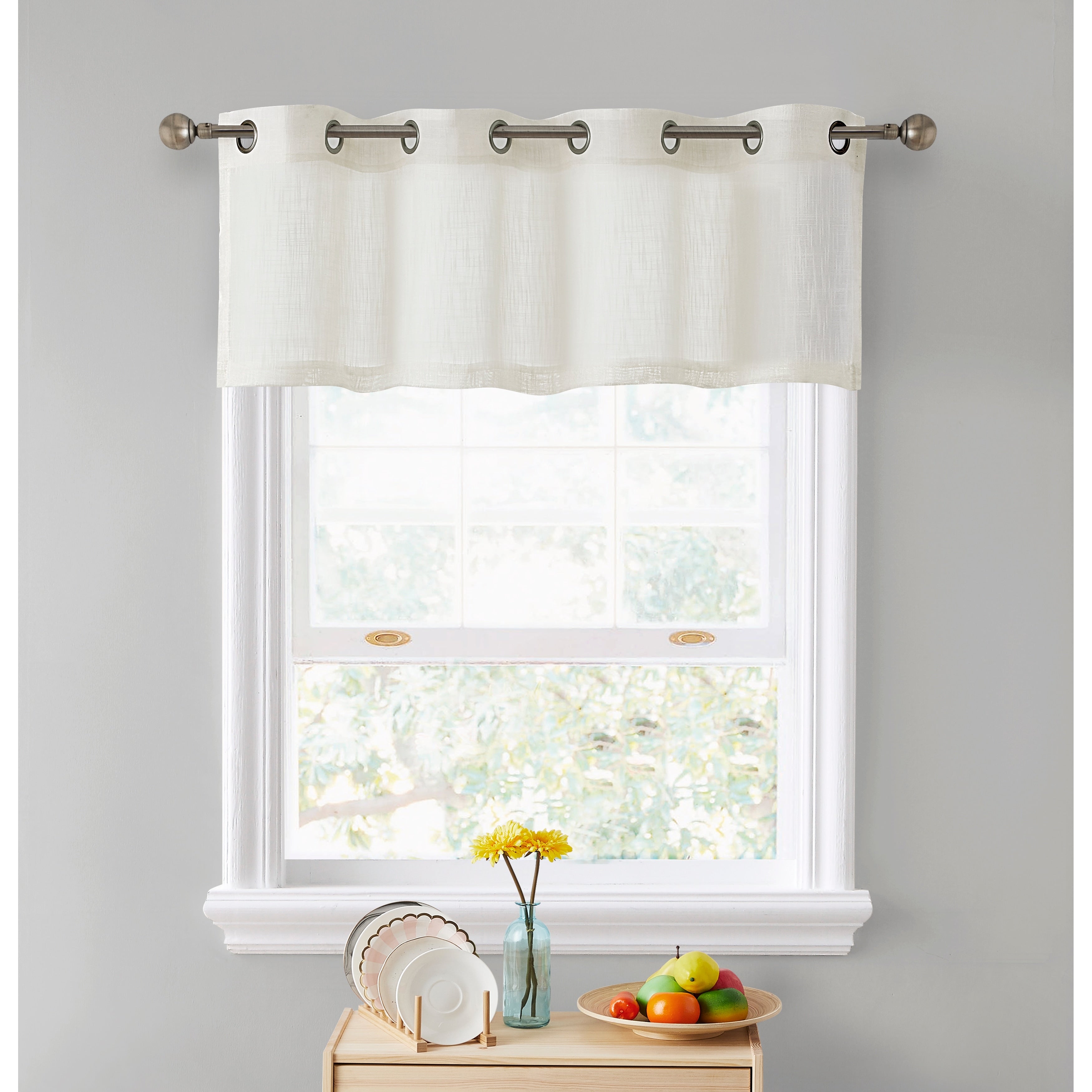 HLC.me Abbey Faux Linen Textured Semi Sheer Grommet Curtain Tiers Valance Small Windows, Bedroom & Bathroom