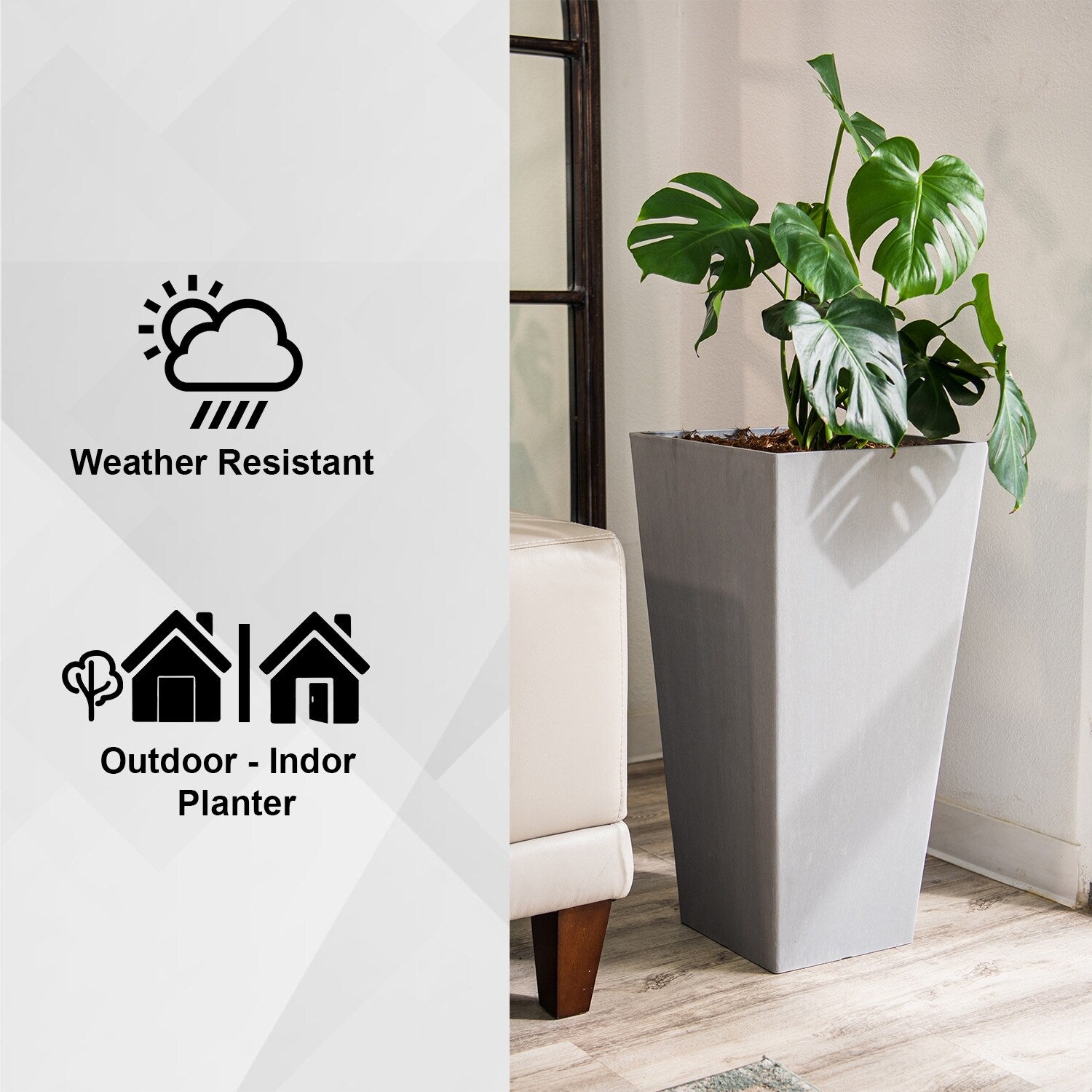 XBrand Modern 30-Inch Tall Modern Square Tapered Planter, Indoor & Outdoor