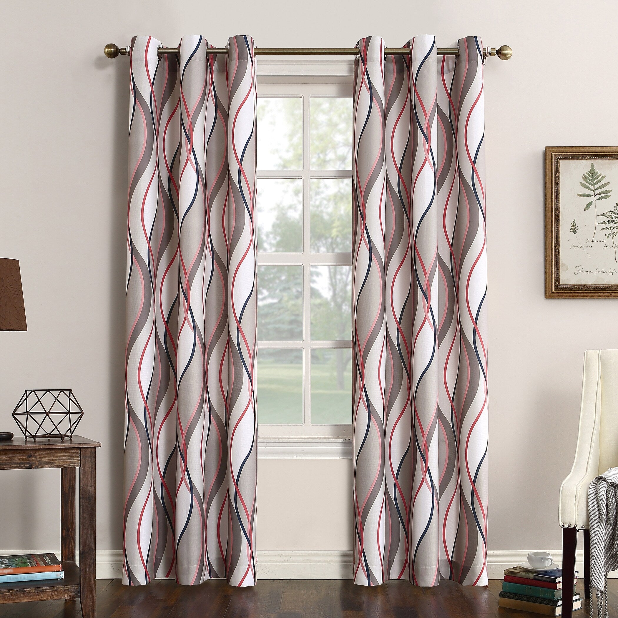 No. 918 Intersect Ogee Print Semi-Sheer Grommet 1-Piece Curtain Panel, Single Panel