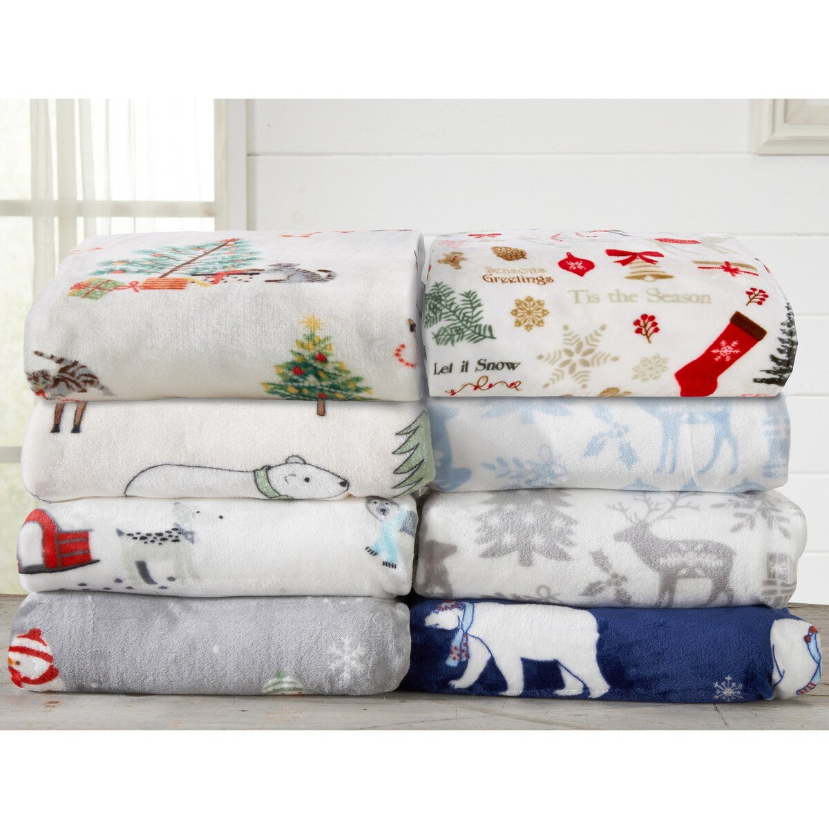 Luxurious Velvet Plush Fleece Holiday Printed Bed Blanket