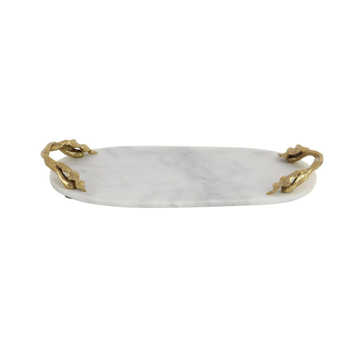 Marble Oval or Rectangle Living Room Decor Tray with Gold Leaf Handles - White or Black - Roche River Decor