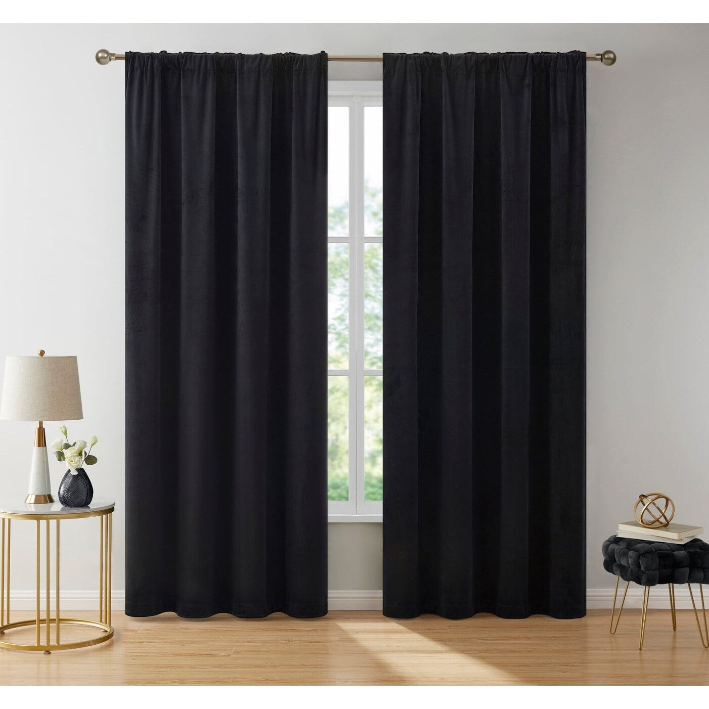 HLC.me Lopez Velvet Back Tab Rod Pocket Window Treatment Curtain Panels Bedroom & Living Room - Set of 2