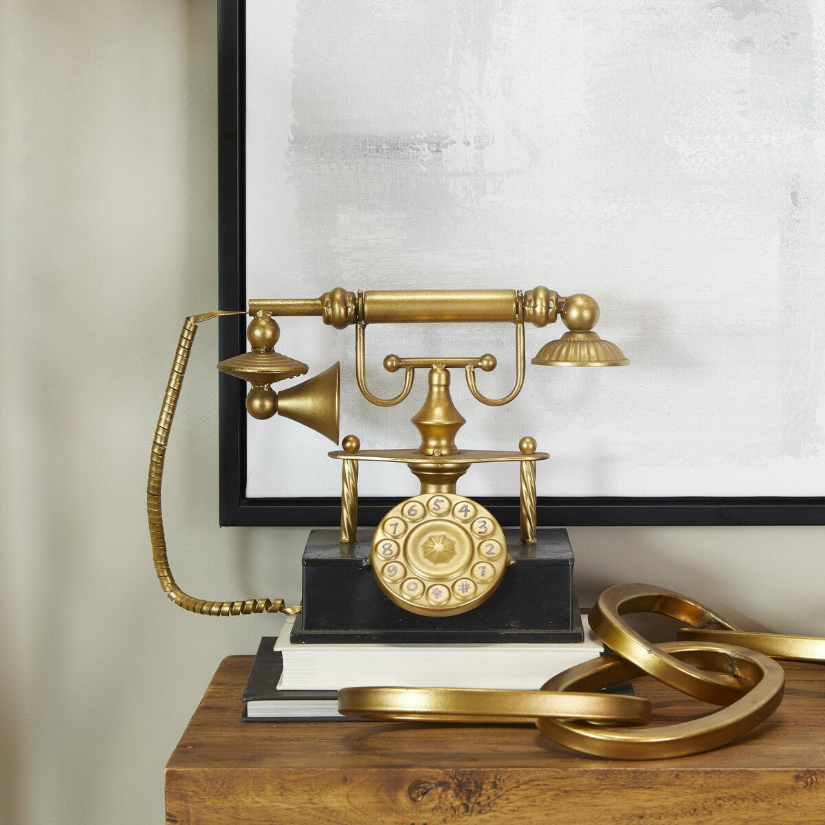 Metal Telephone Decorative Sculpture - Gold - Roche River Decor