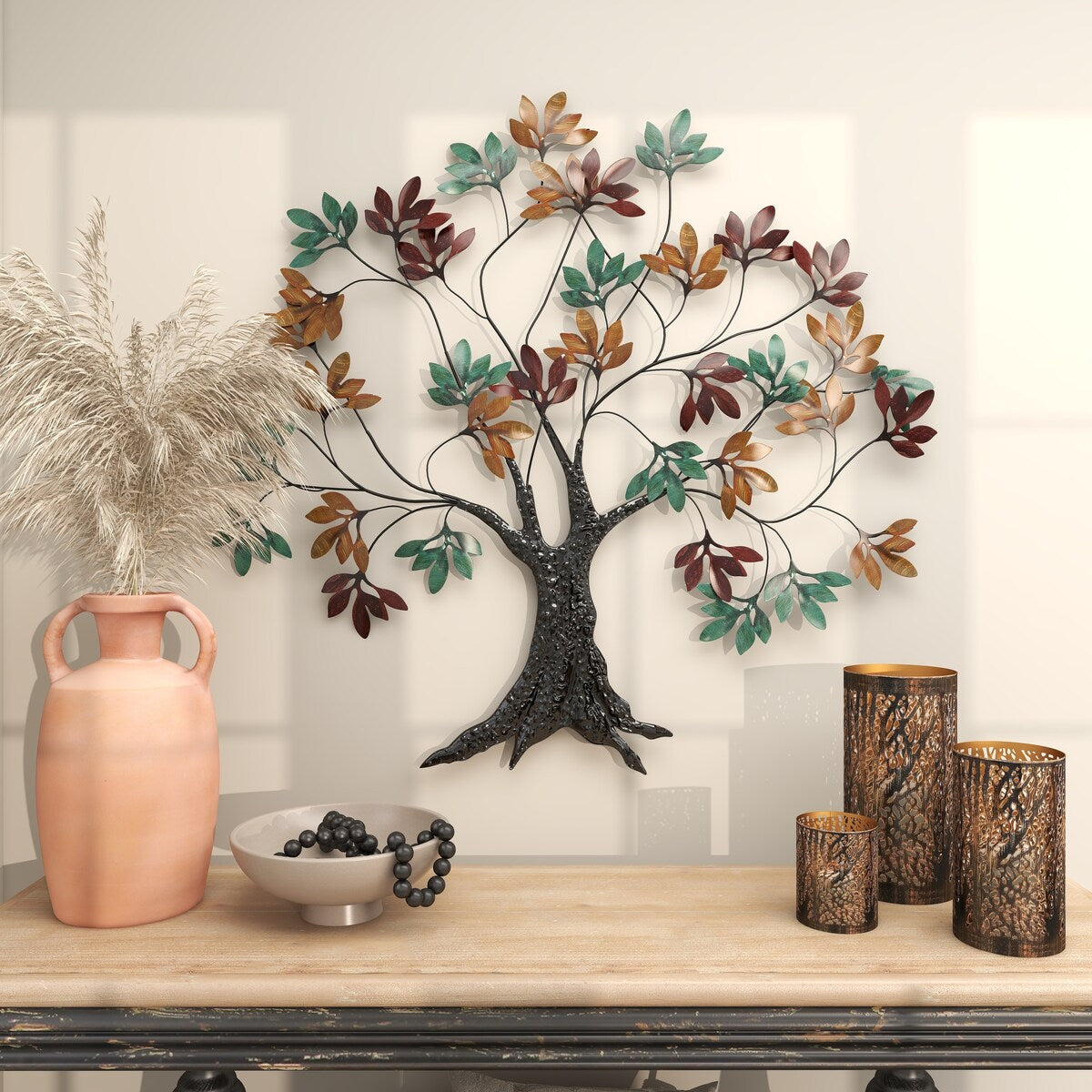 Metal Tree Home Wall Decor with Leaf Detail - Multi Colored - Roche River Decor