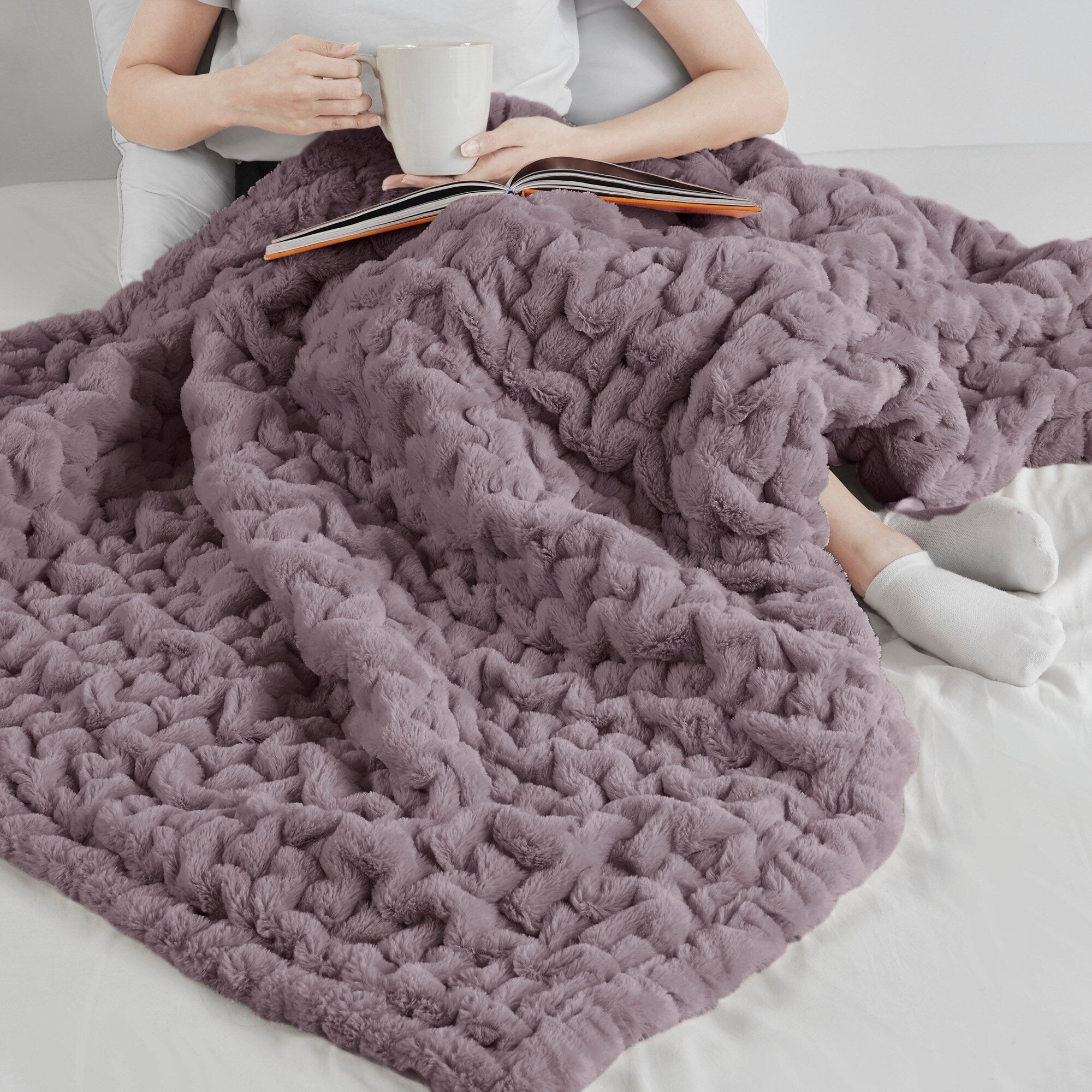 Madison Park Ruched Fur Throw