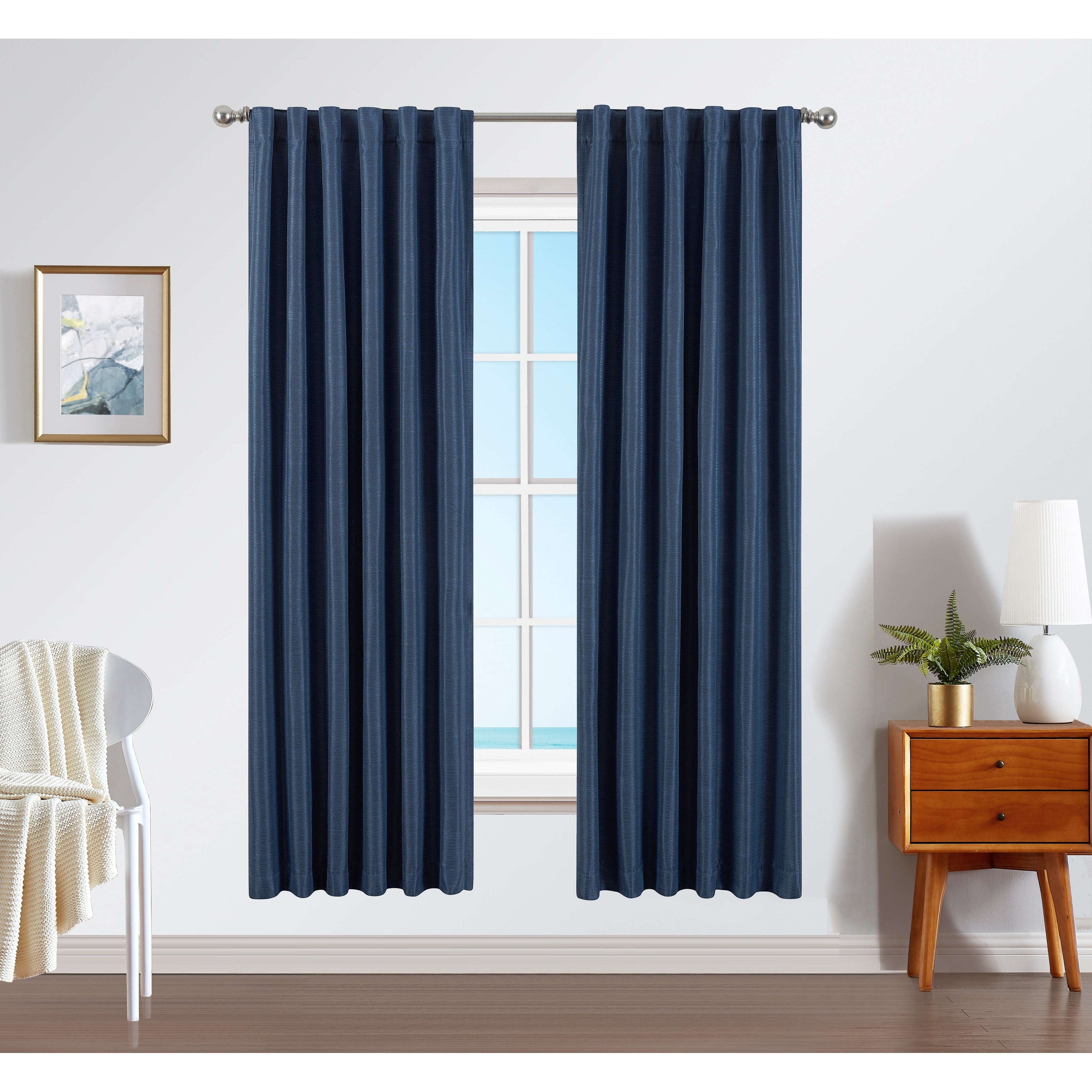 Nautica Robin Thermal Woven Room Darkening Back Tab Window Curtain Panel Pair