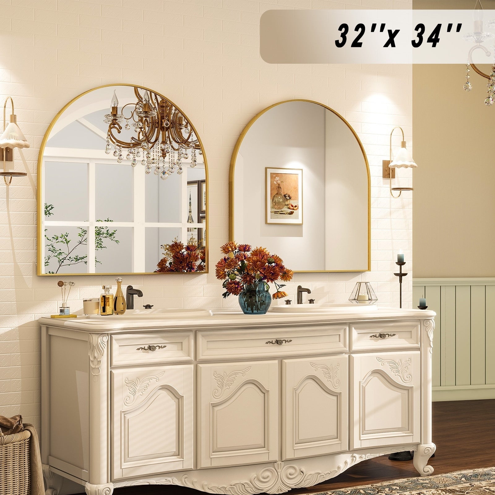 Bathroom Mirror Arch-Top Wall Mounted Decor Mirror