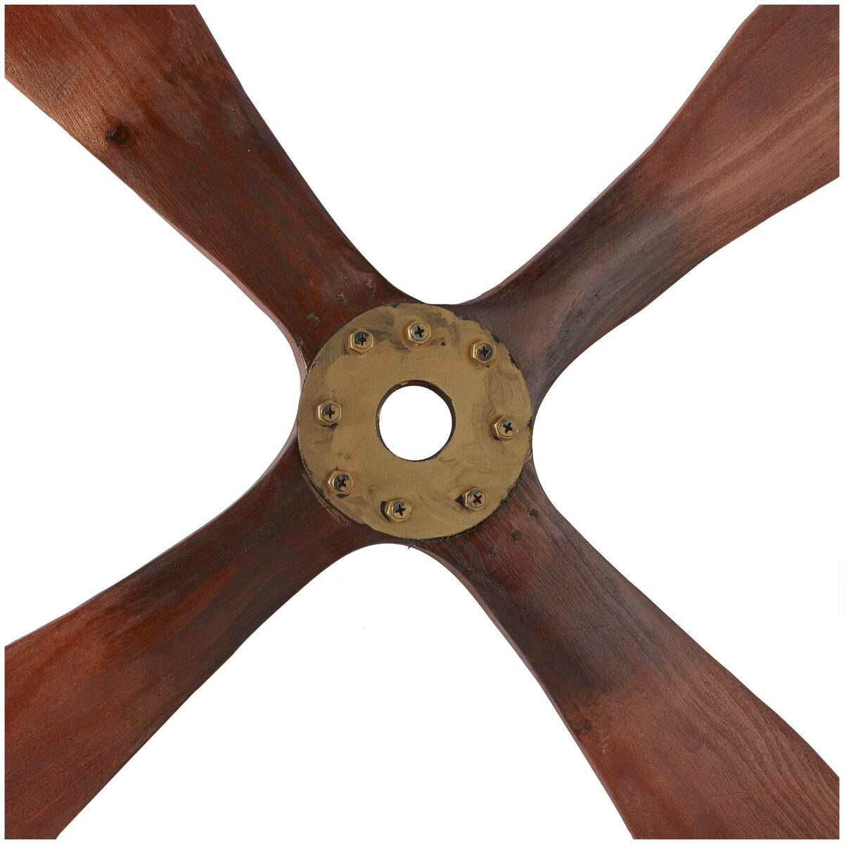 Wood Airplane Propeller 4 Blade Home Wall Decor with Aviation Detailing - Brown - Roche River Decor