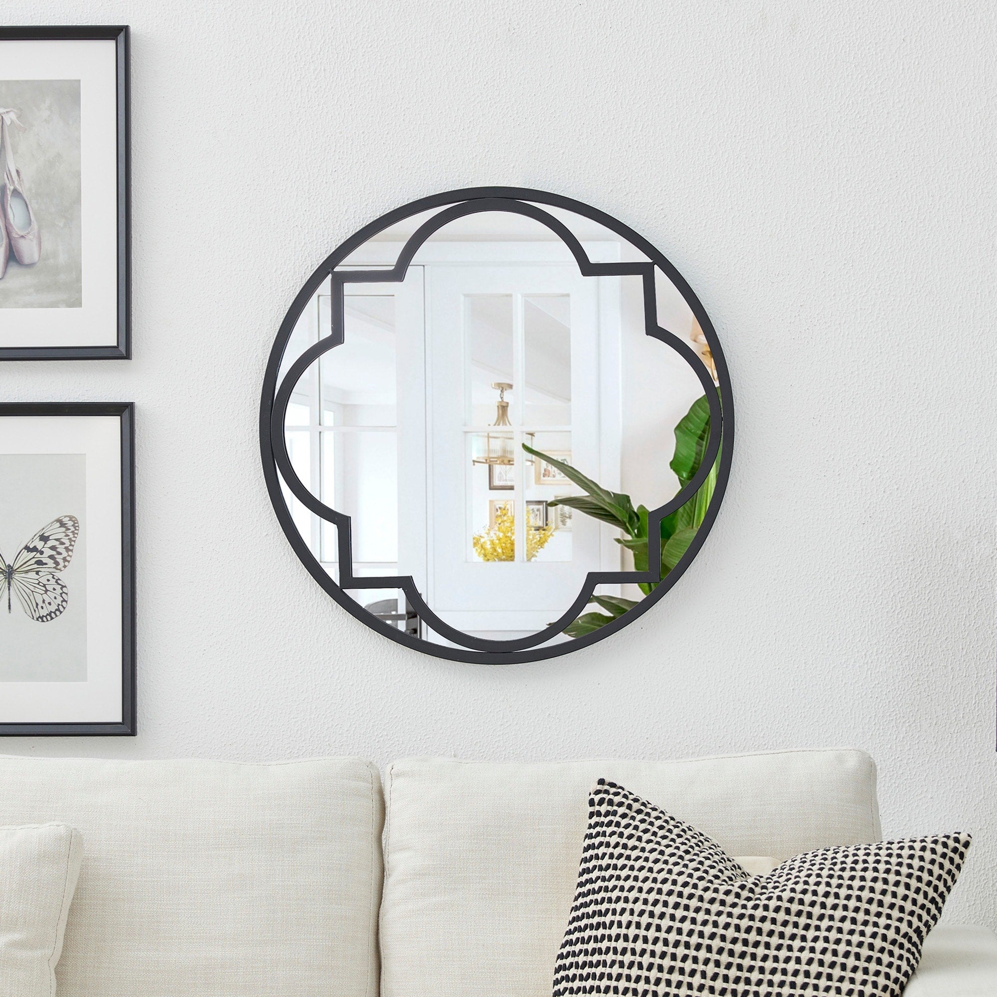 Glitzhome Modern Round/ Arched Black Metal Glass Wall Mounted Mirror Indoor Decor