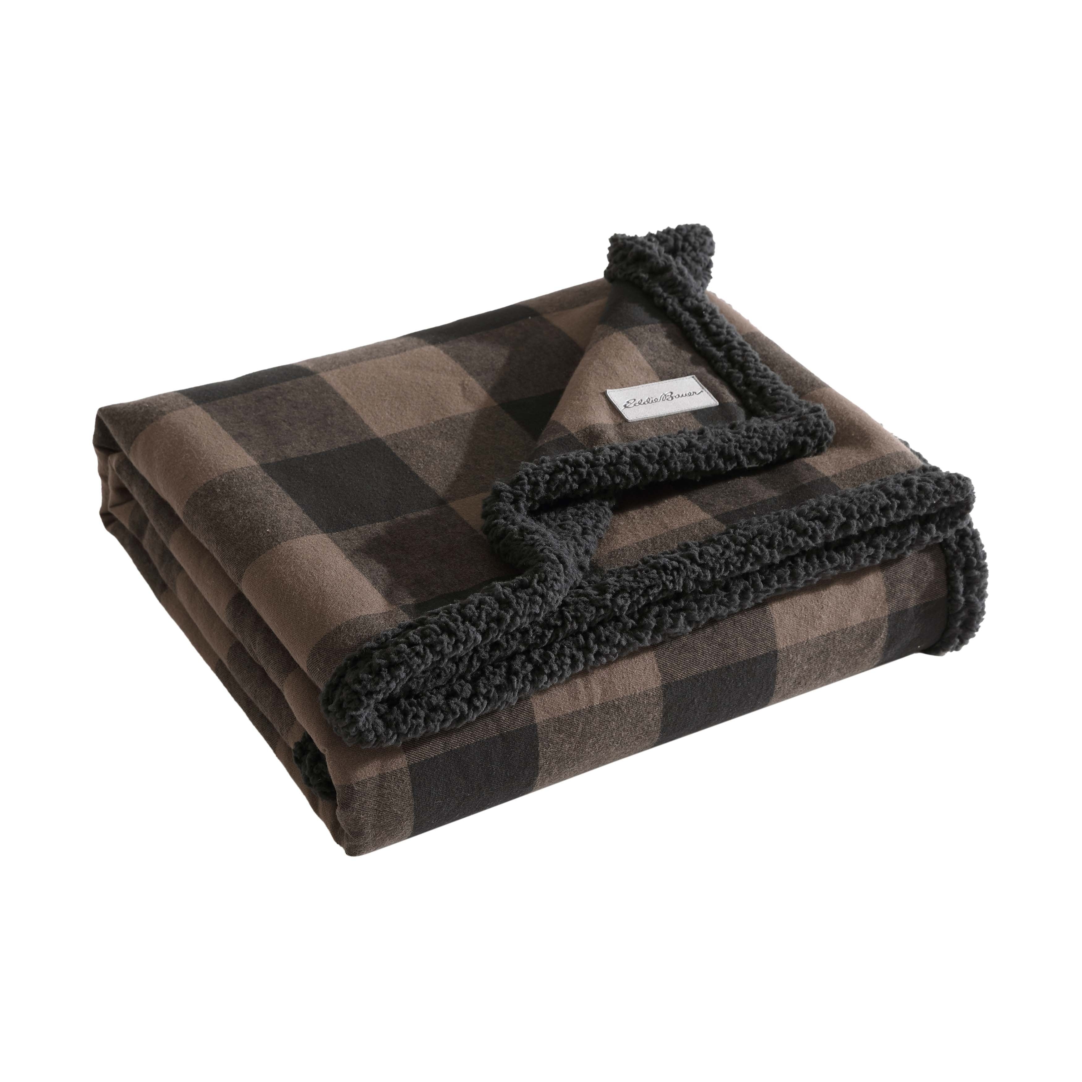 Eddie Bauer Cotton Flannel/Shearling Reverse Throw Blanket