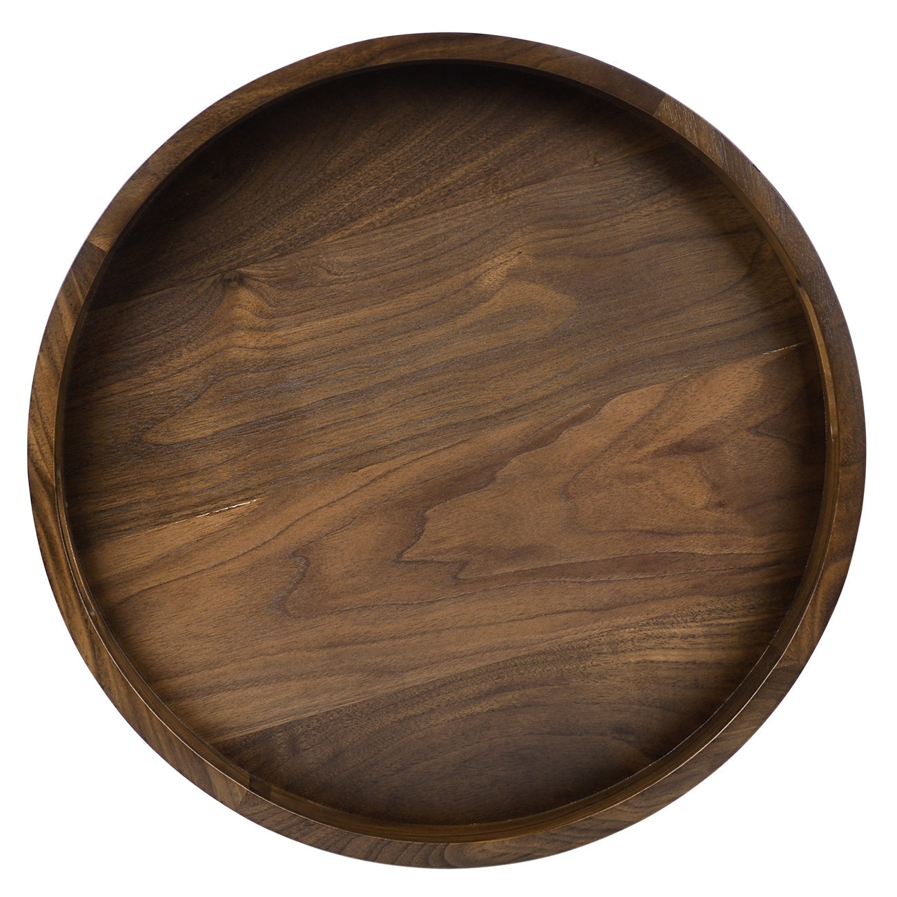 Round Black Walnut Wood Serving Tray Ottoman Tray with Handles